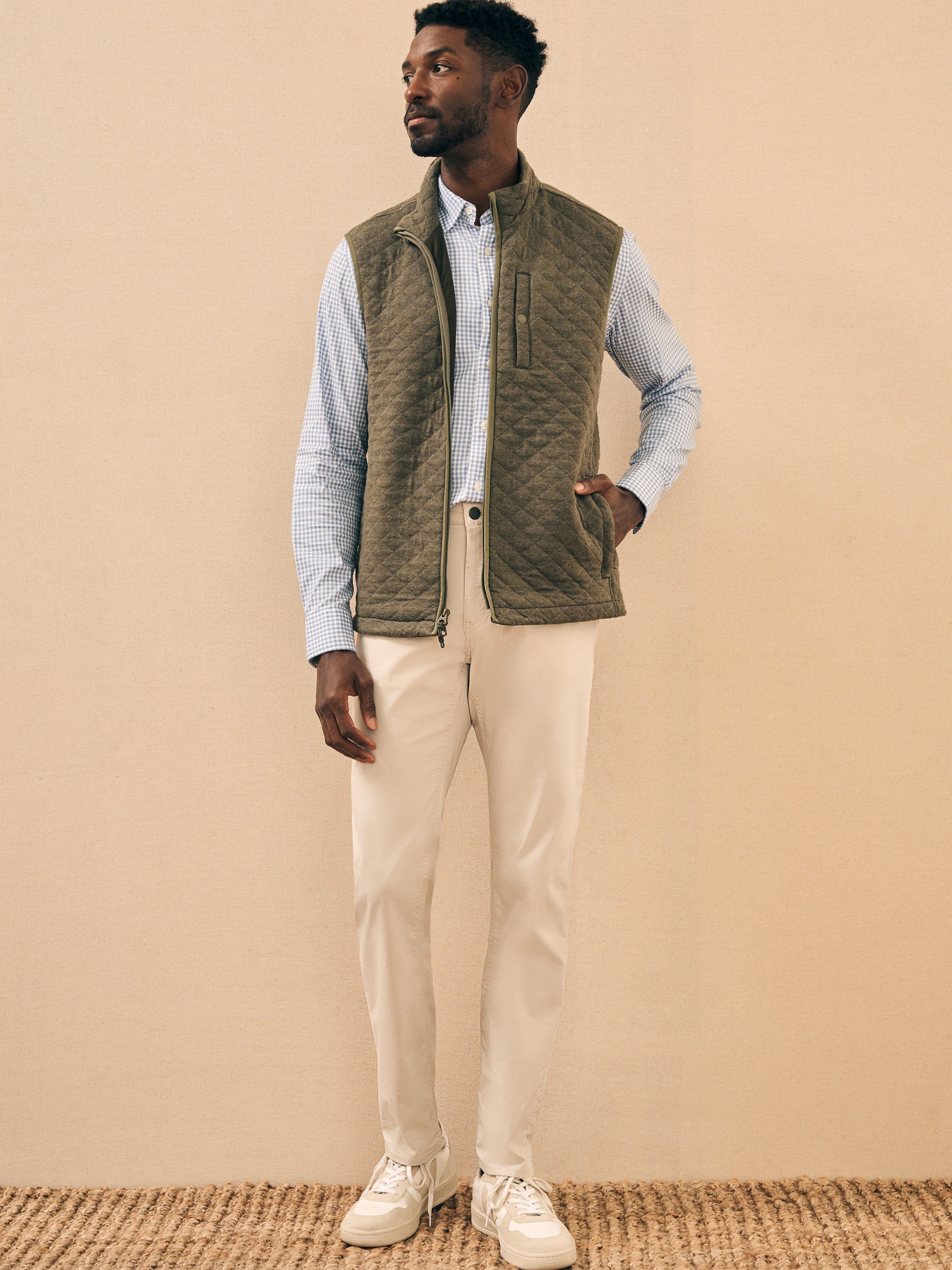 Epic Quilted Fleece Vest - Olive Melange sold by Faherty product image thumbnail 3