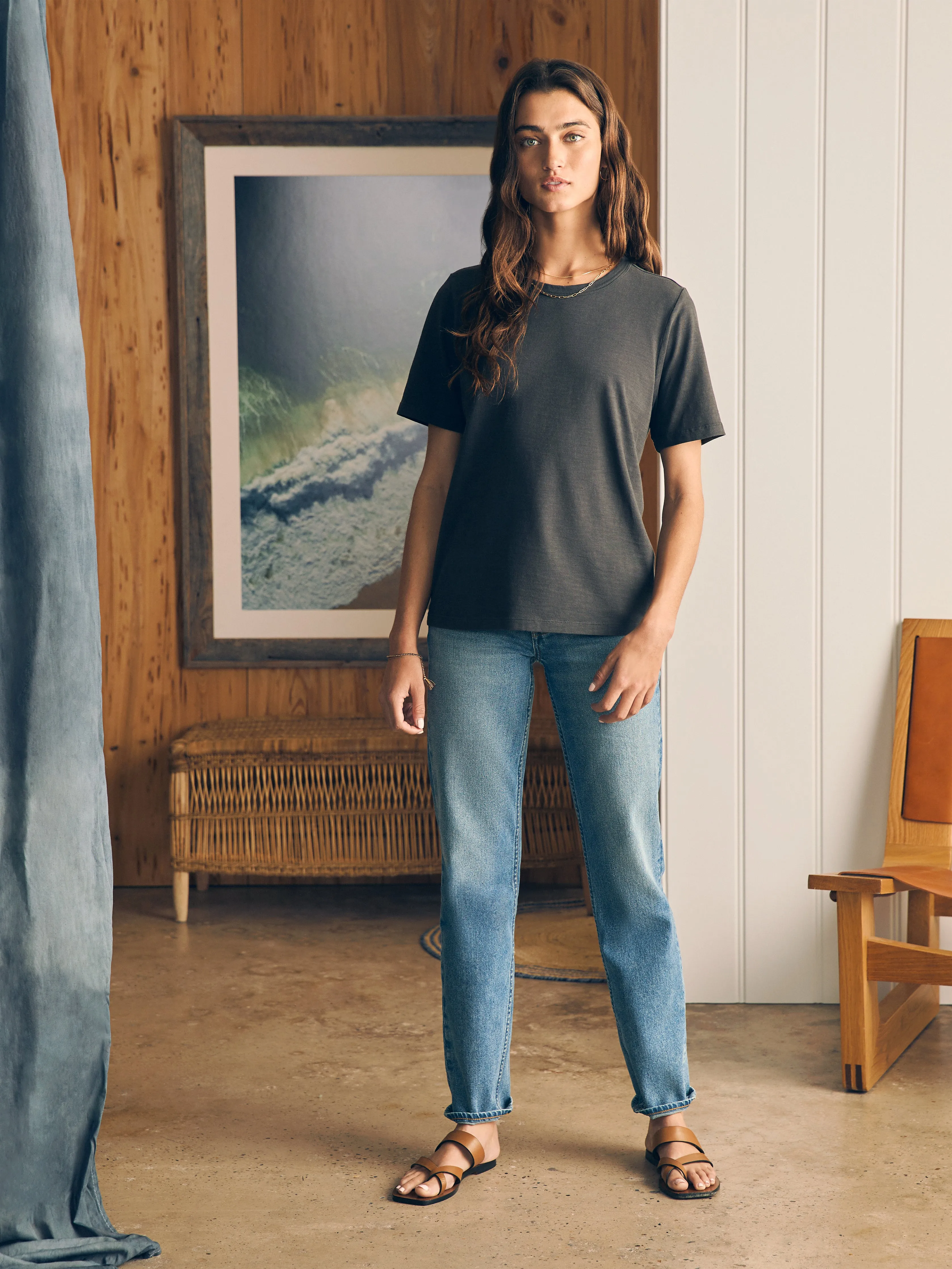 Sunwashed Crew Tee - Washed Black sold by Faherty product image thumbnail 4