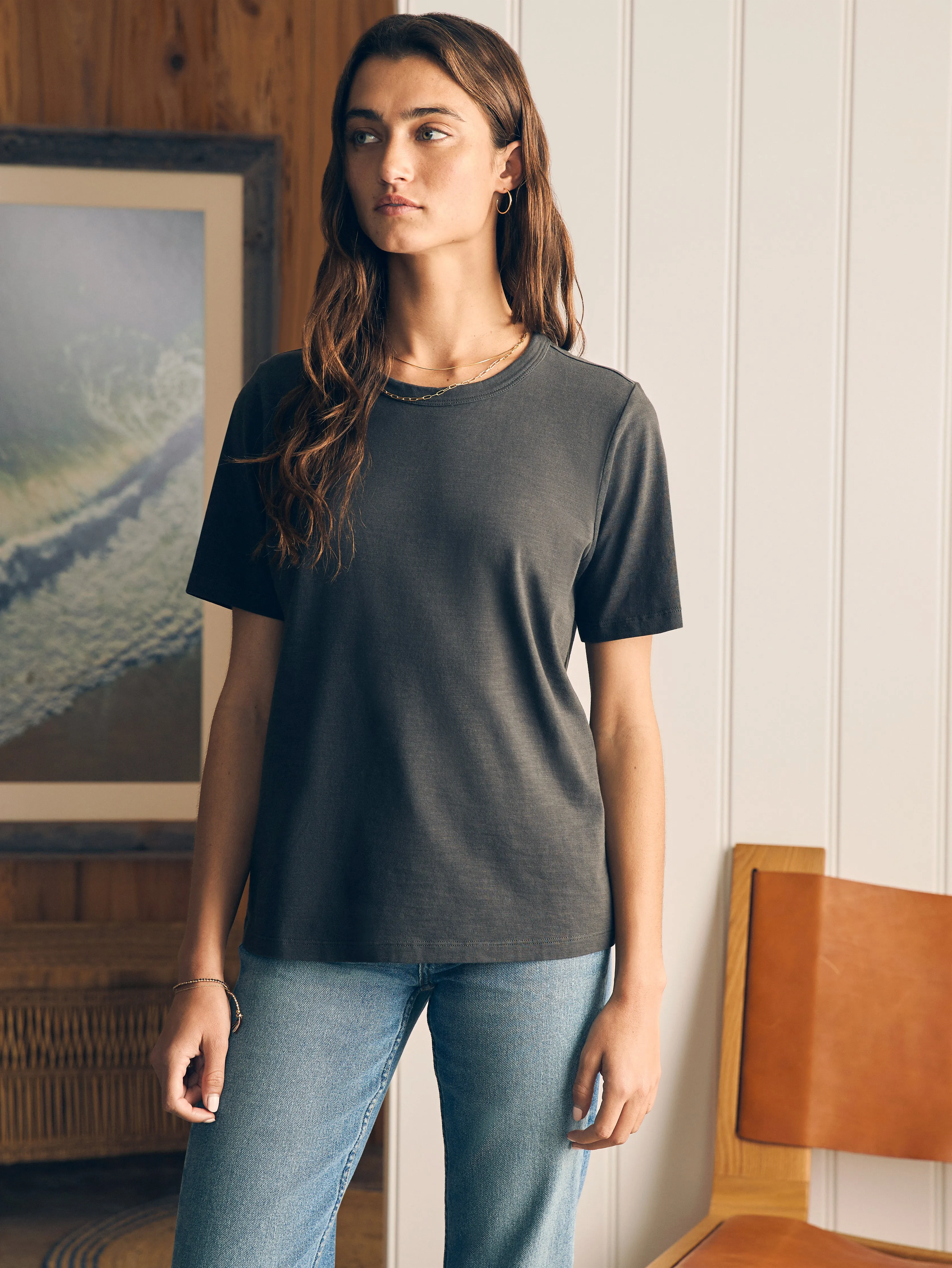 Sunwashed Crew Tee - Washed Black sold by Faherty product image thumbnail 3