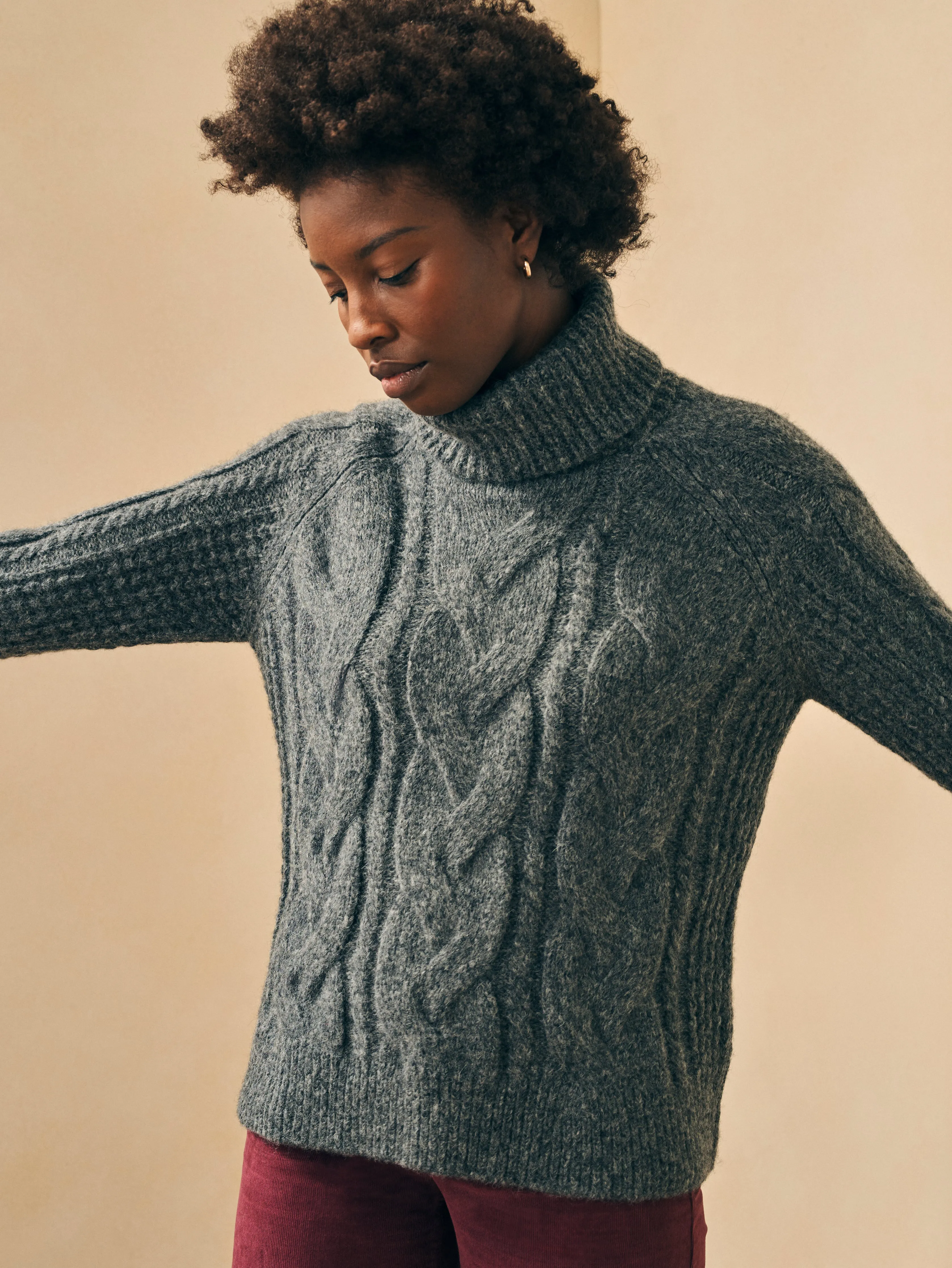 Frost Cable Turtleneck - Charcoal sold by Faherty product image thumbnail 4