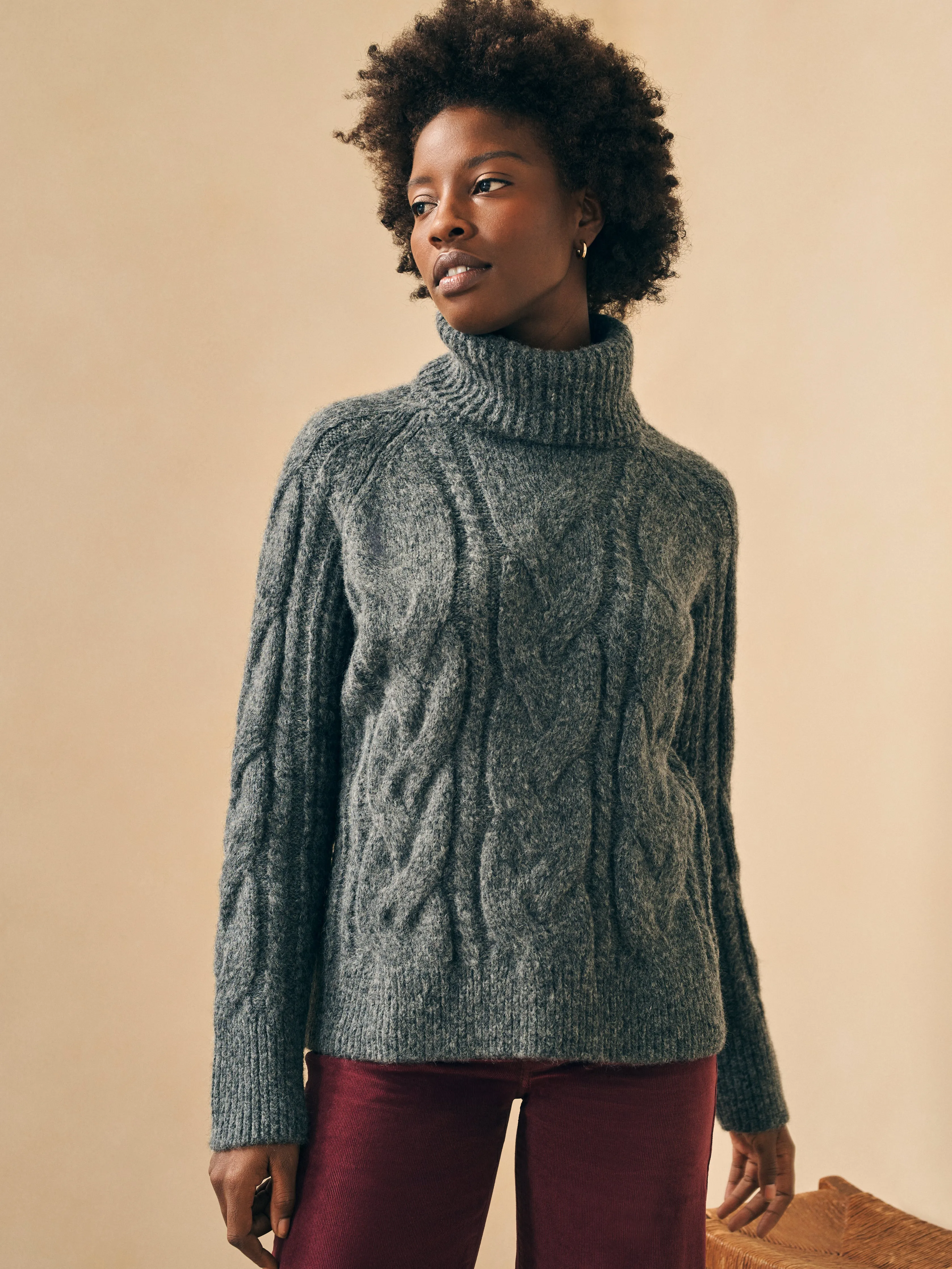 Frost Cable Turtleneck - Charcoal sold by Faherty