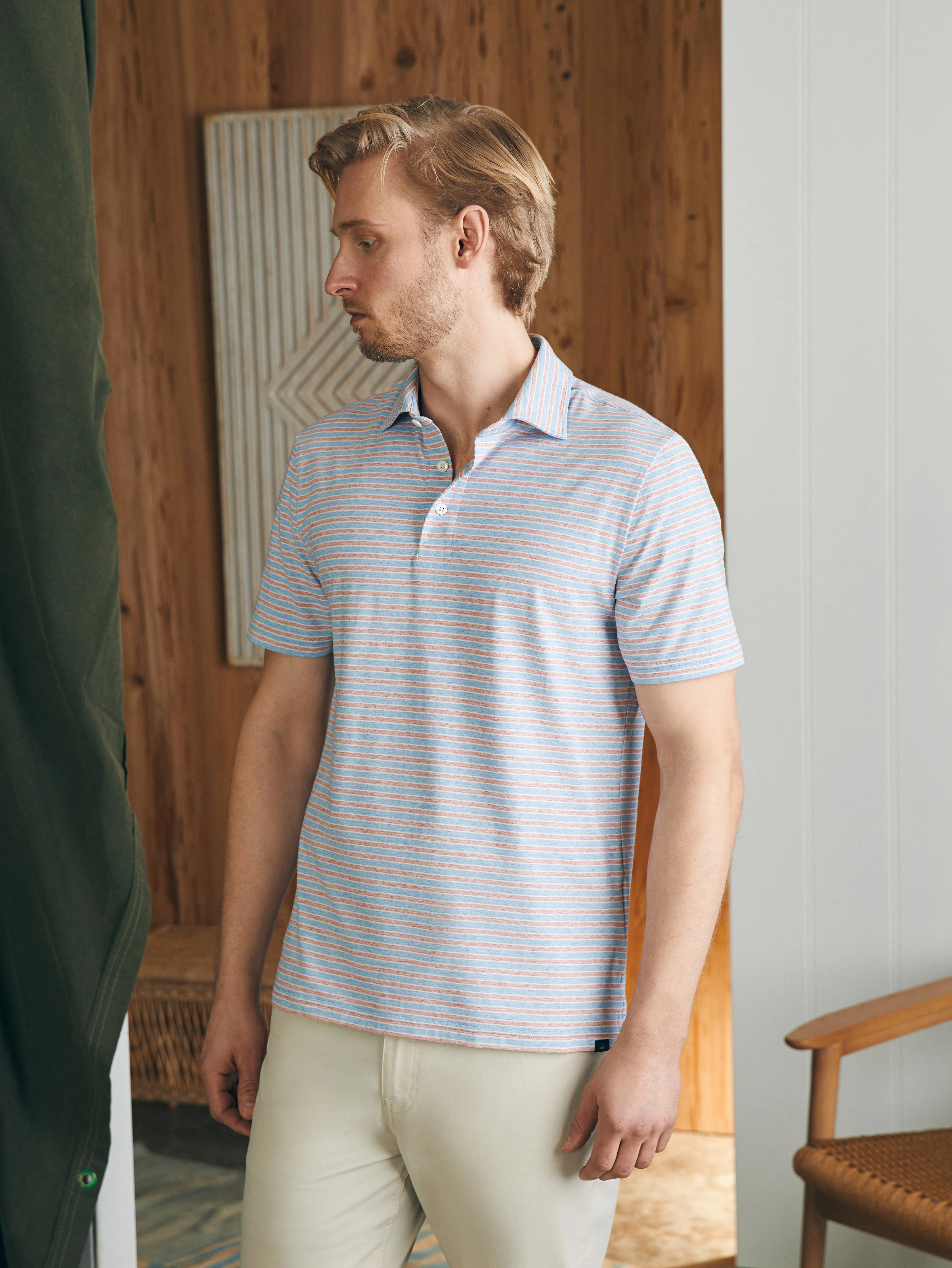 Short-Sleeve Movement™ Polo Shirt - Horizon Line Stripe sold by Faherty product image thumbnail 5