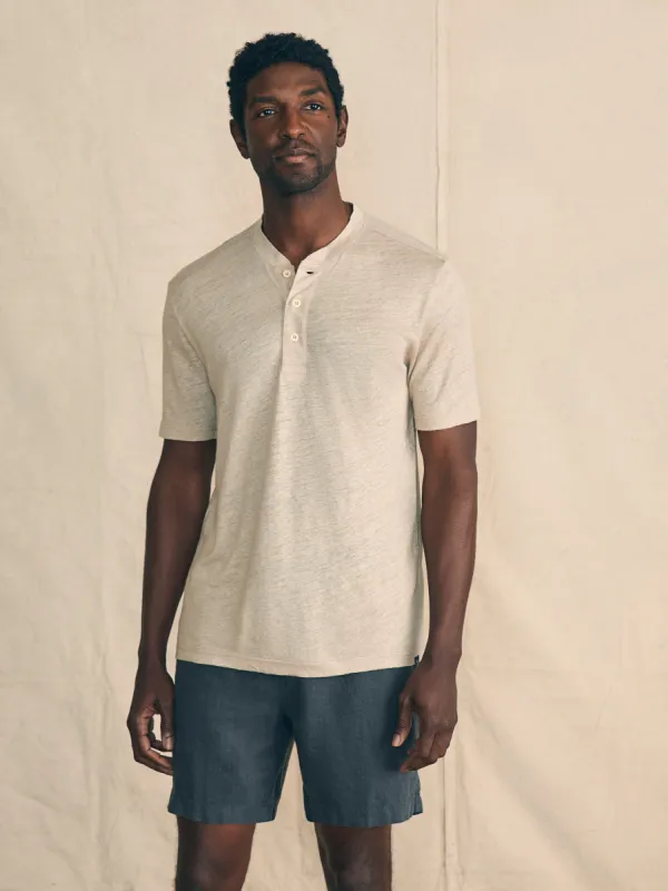 Short-Sleeve Linen Henley - Natural sold by Faherty