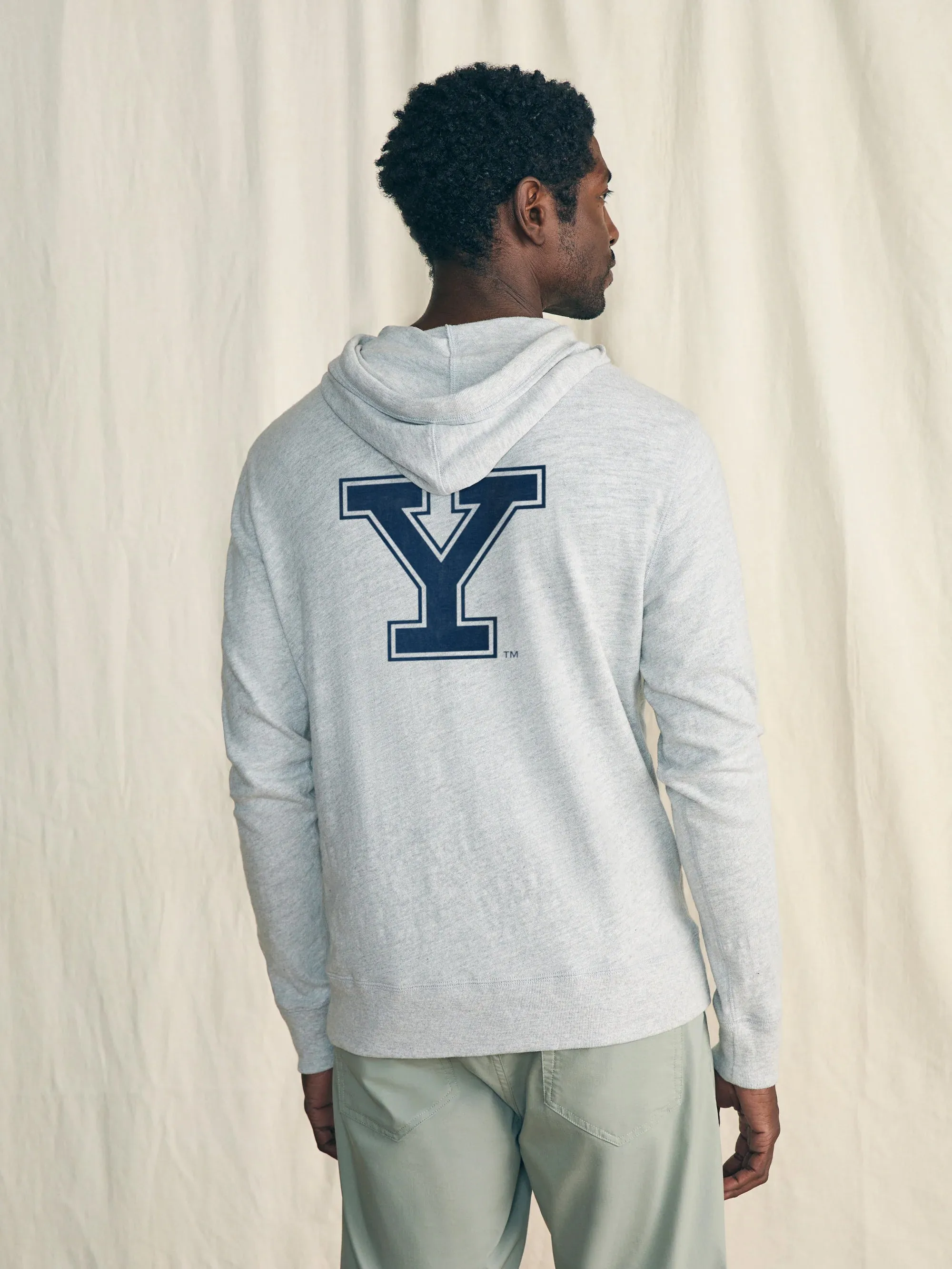 Sunwashed Slub Yale Logo Hoodie - Light Grey Heather sold by Faherty product image thumbnail 2