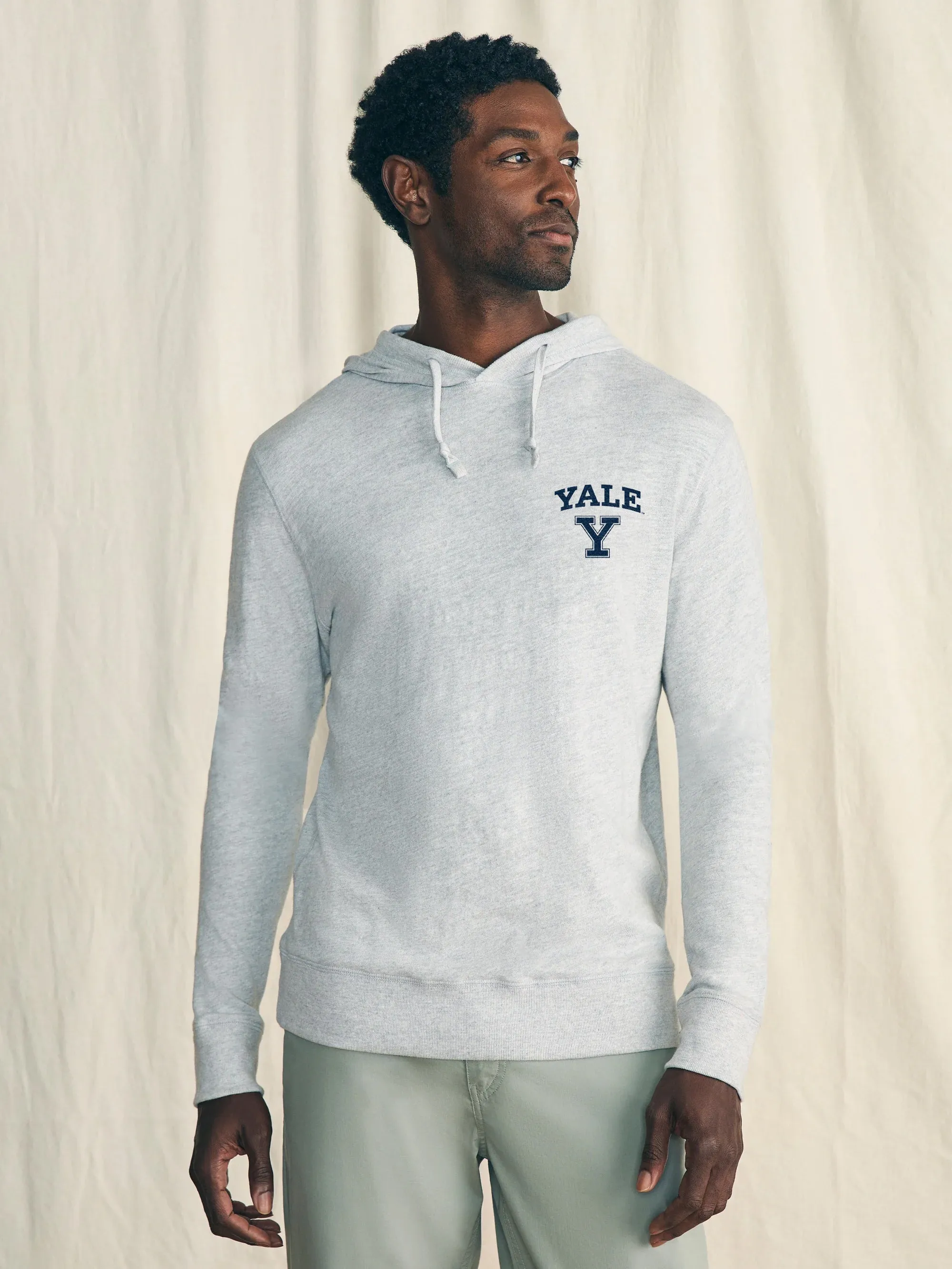 Sunwashed Slub Yale Logo Hoodie - Light Grey Heather sold by Faherty