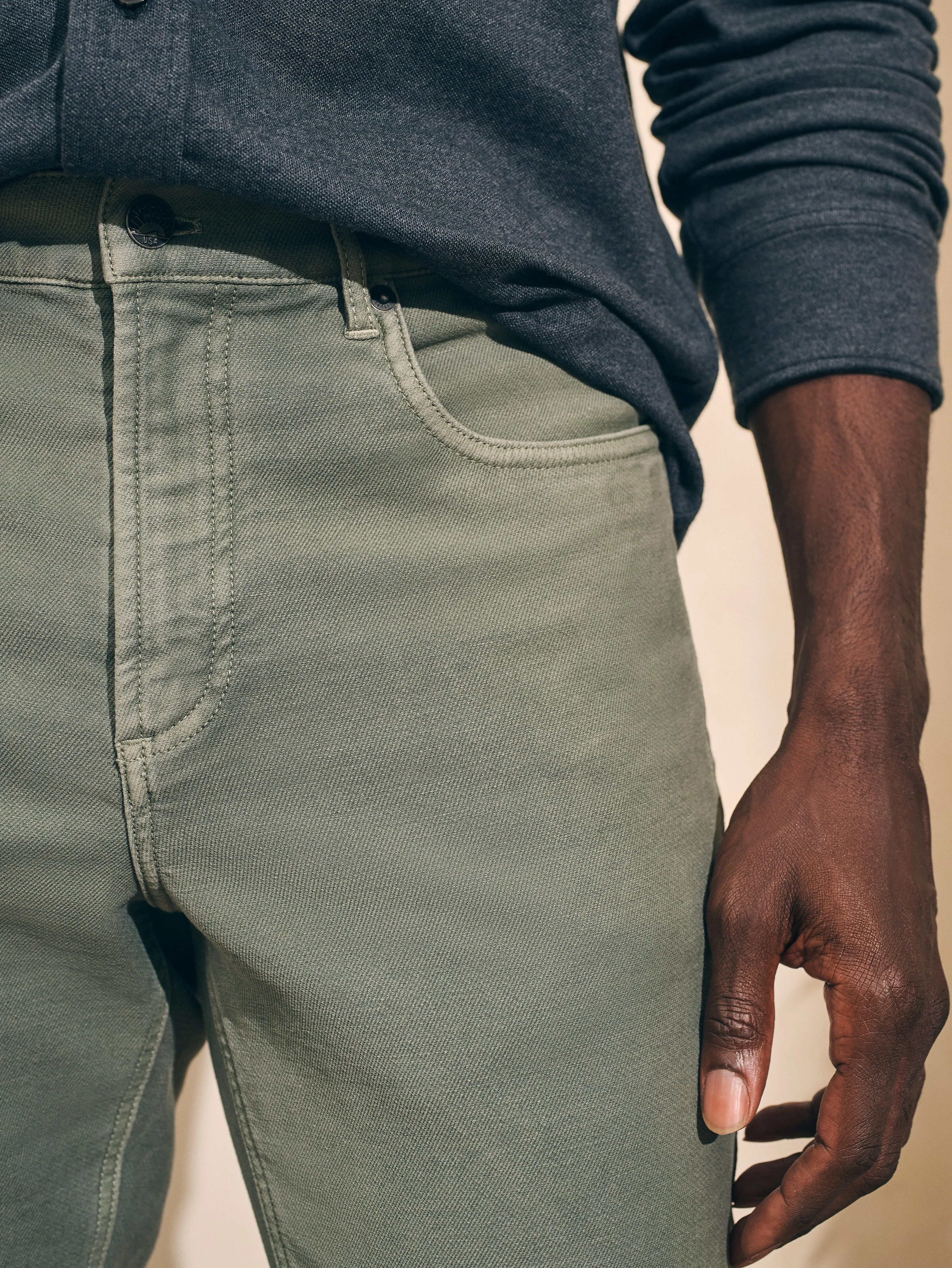Stretch Terry 5-Pocket Athletic Fit Pant (30" Inseam) - Faded Olive sold by Faherty product image thumbnail 3