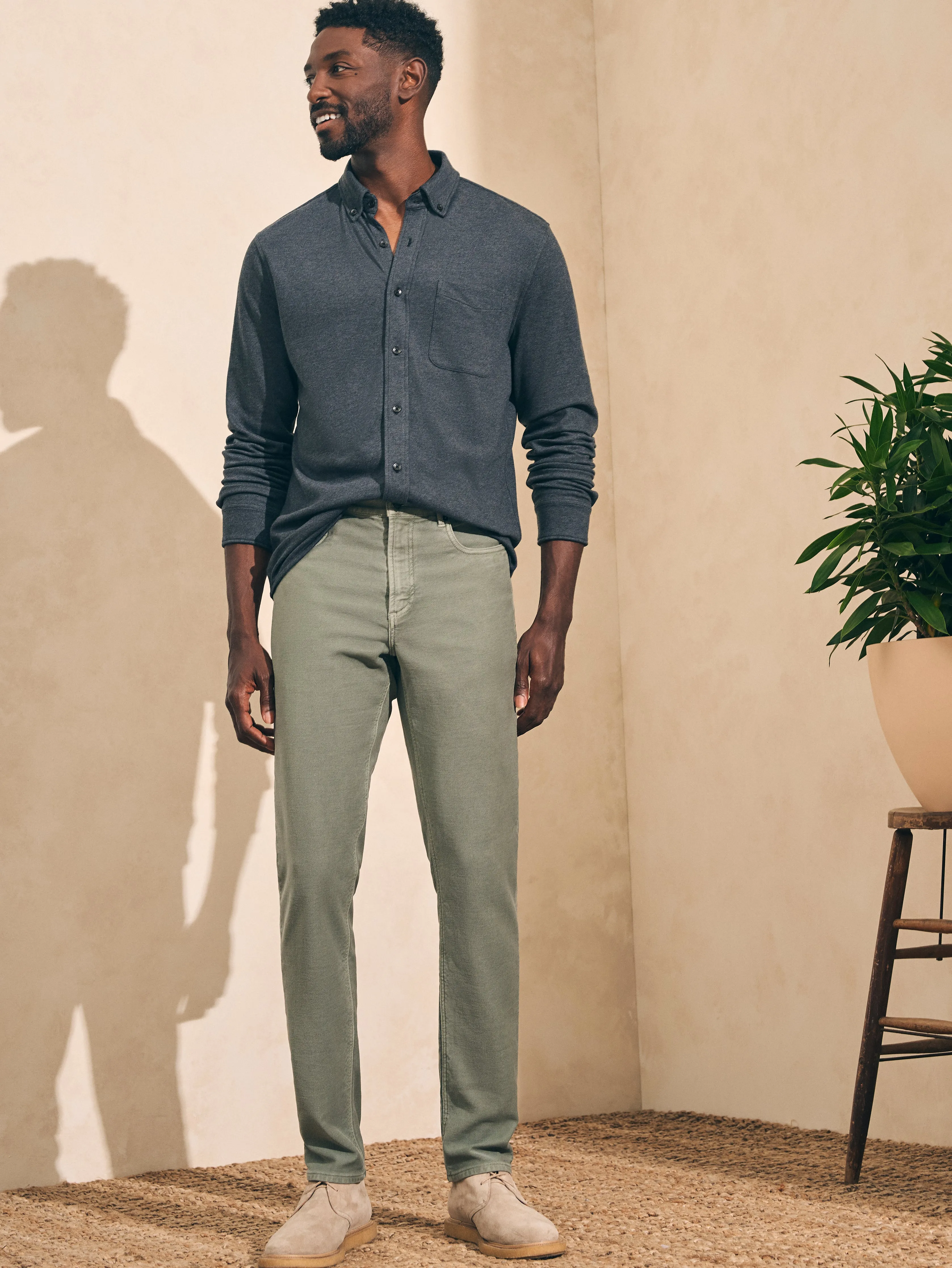 Stretch Terry 5-Pocket Athletic Fit Pant (30" Inseam) - Faded Olive sold by Faherty product image thumbnail 2