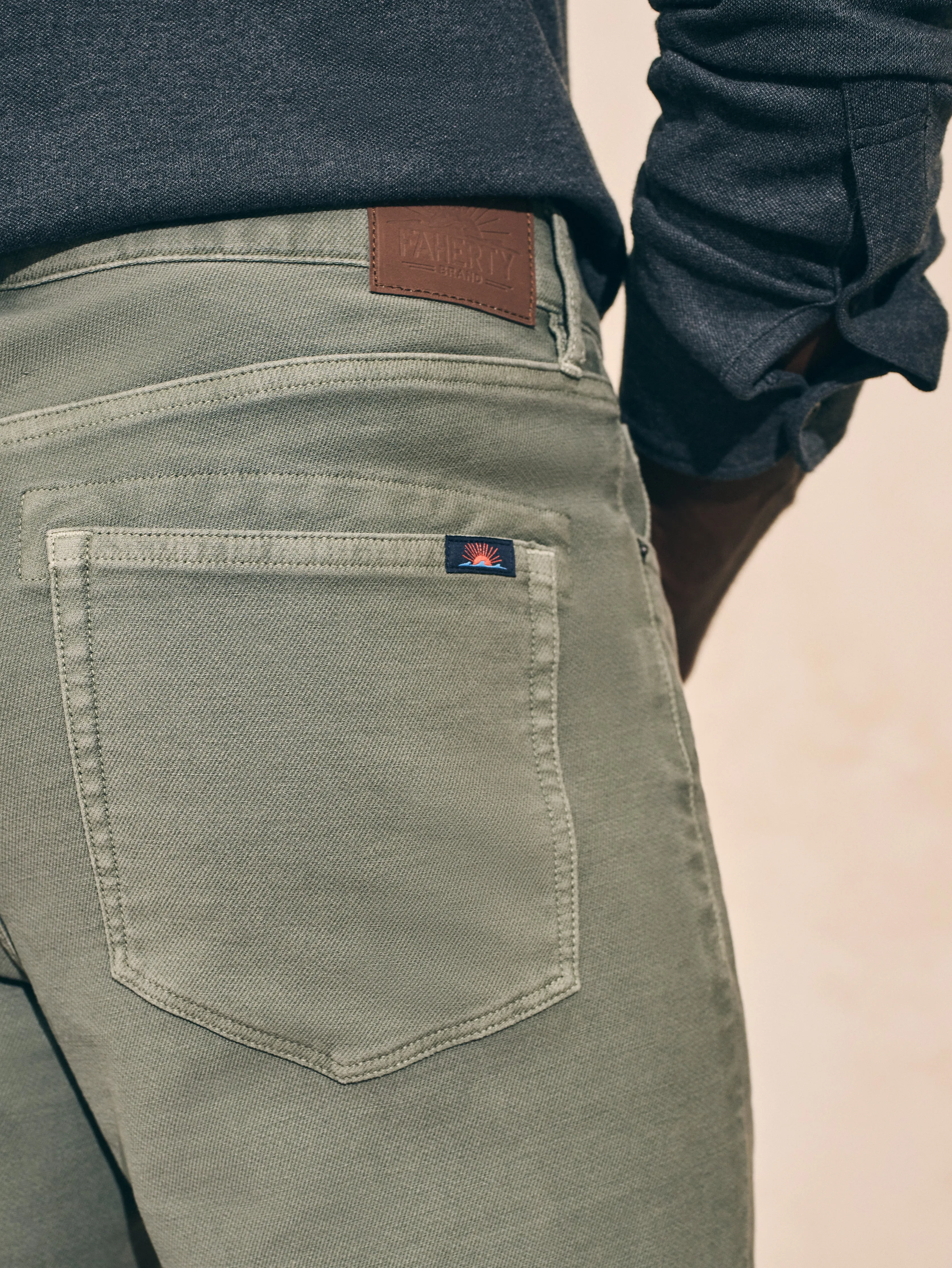 Stretch Terry 5-Pocket Athletic Fit Pant (30" Inseam) - Faded Olive sold by Faherty product image thumbnail 4