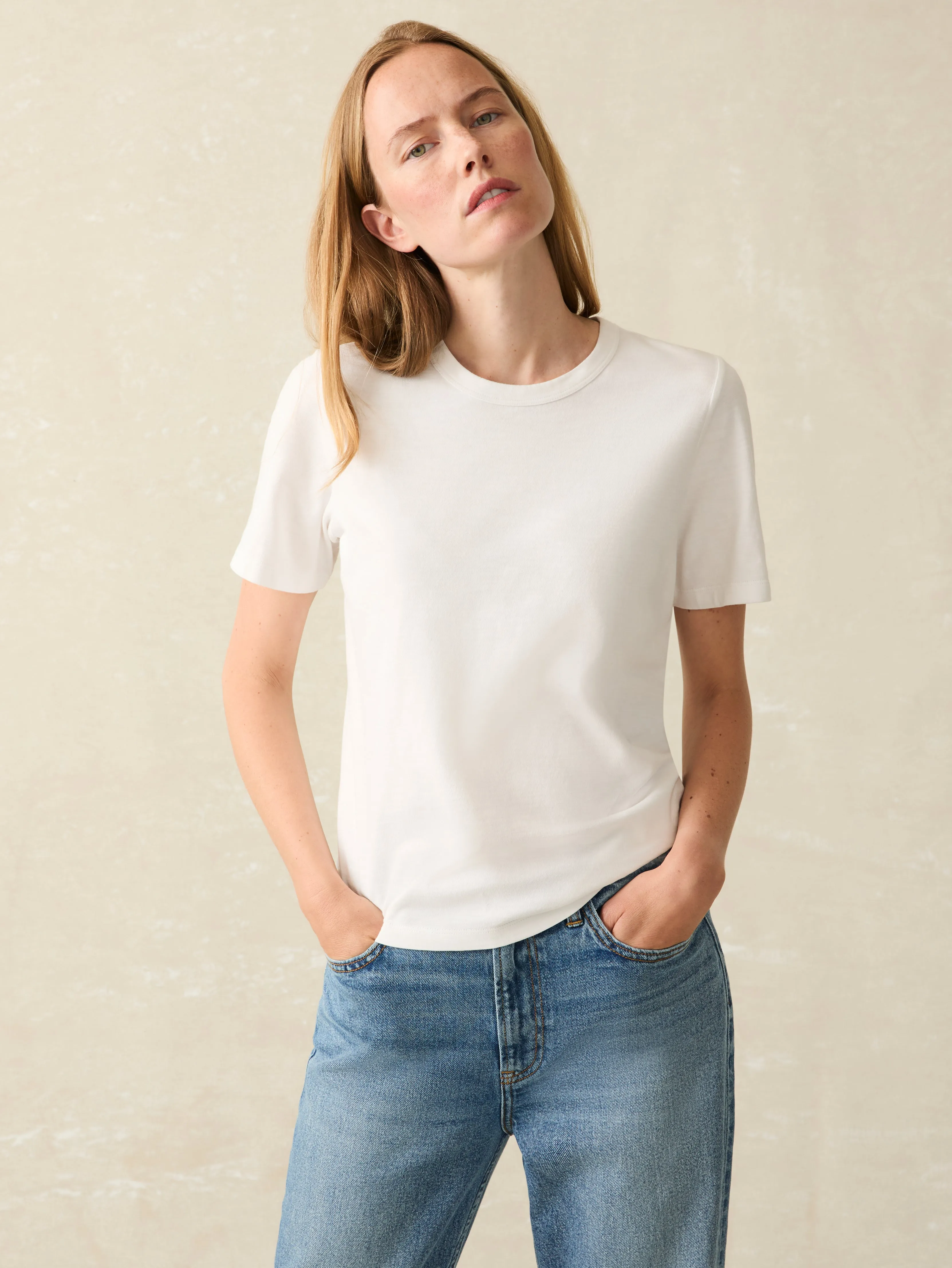 Sunwashed Crew Tee - White sold by Faherty