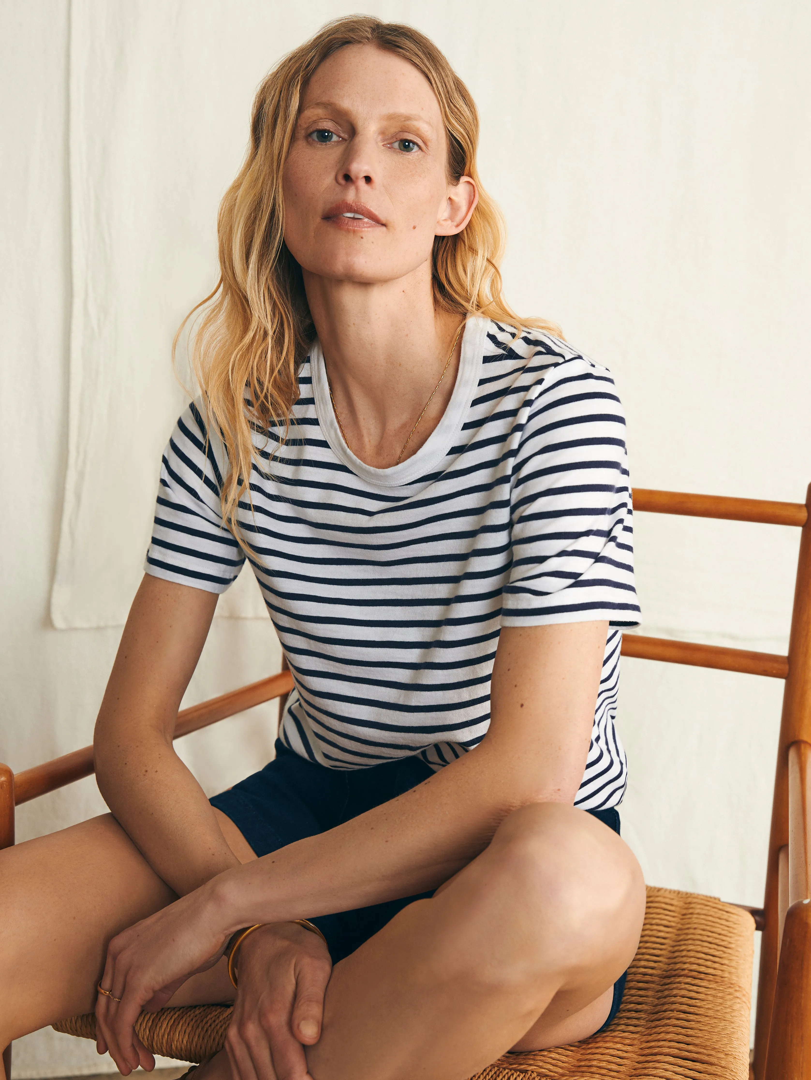 Sunwashed Crew Tee - Regatta Stripe sold by Faherty