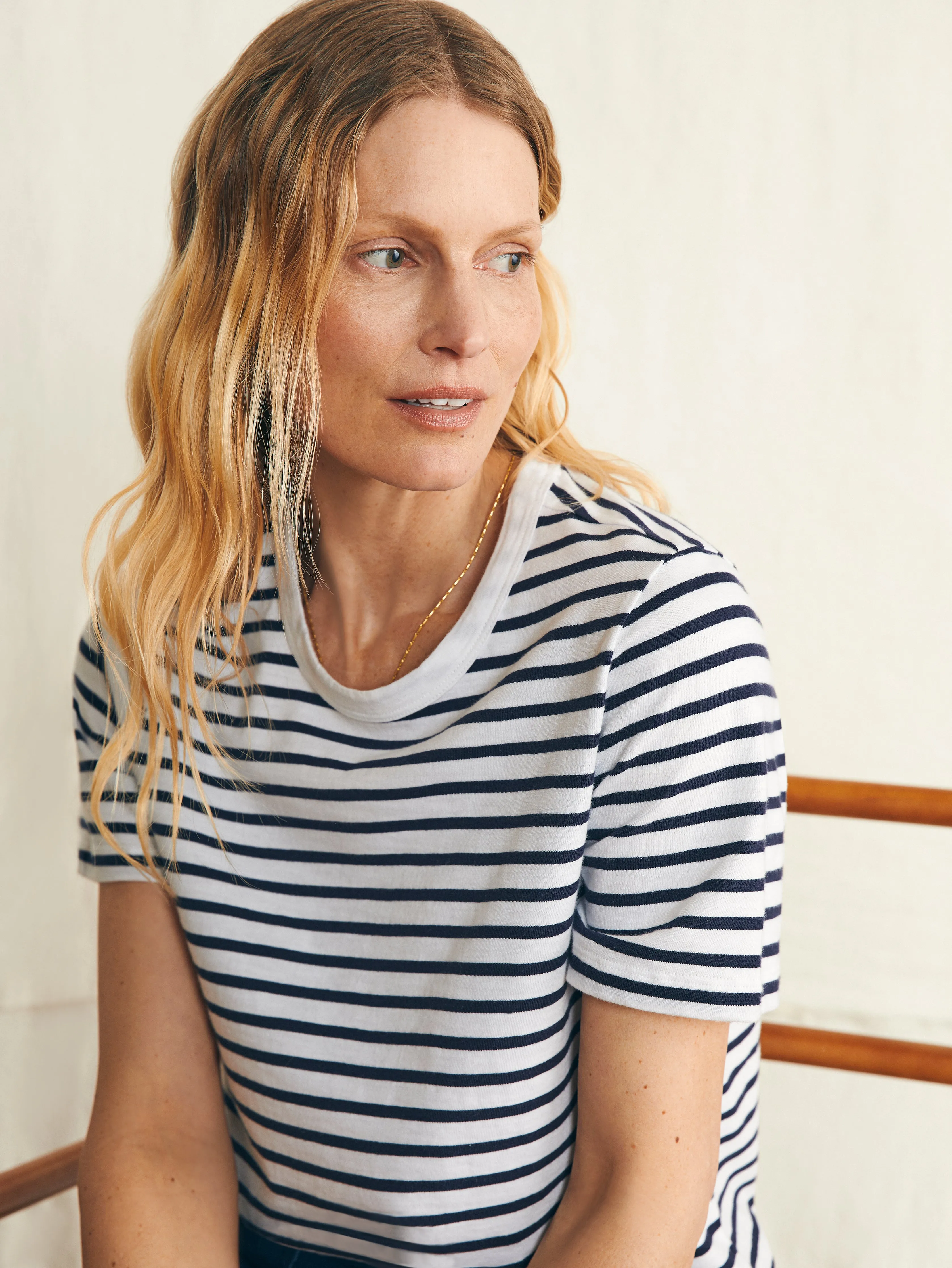 Sunwashed Crew Tee - Regatta Stripe sold by Faherty product image thumbnail 4