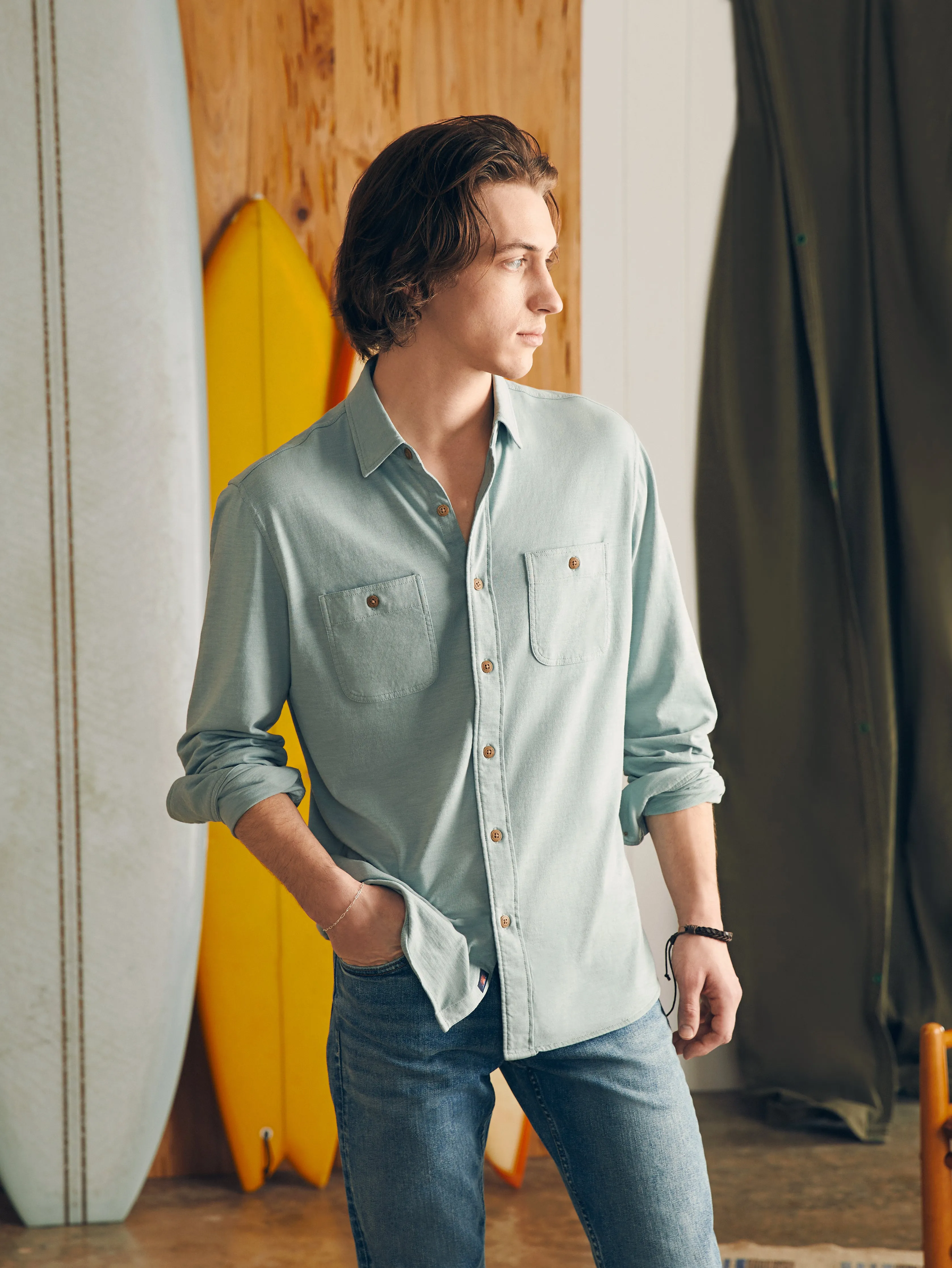 Sunwashed Knit Shirt - Hull Teal sold by Faherty product image thumbnail 3