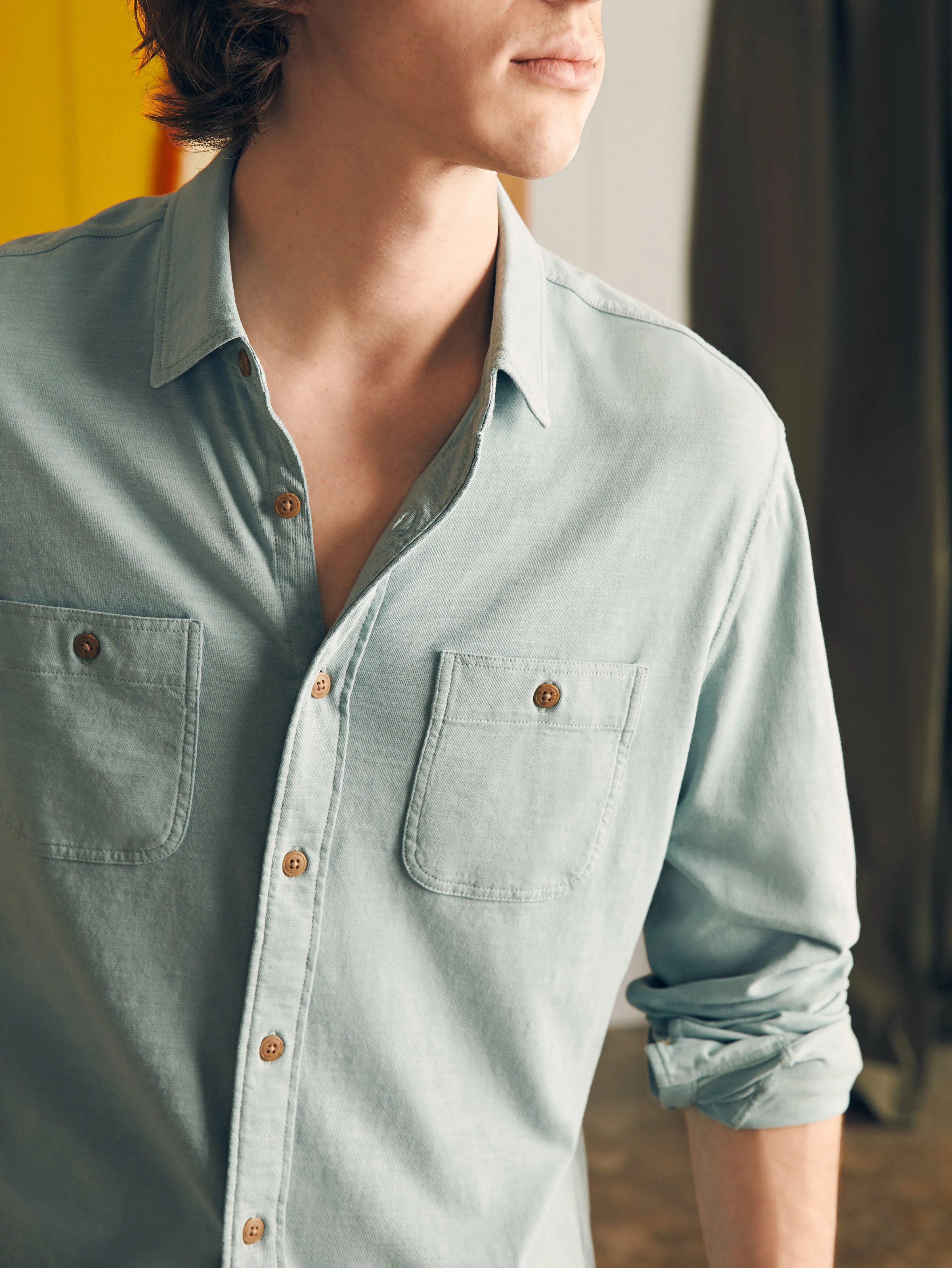 Sunwashed Knit Shirt - Hull Teal sold by Faherty product image thumbnail 2