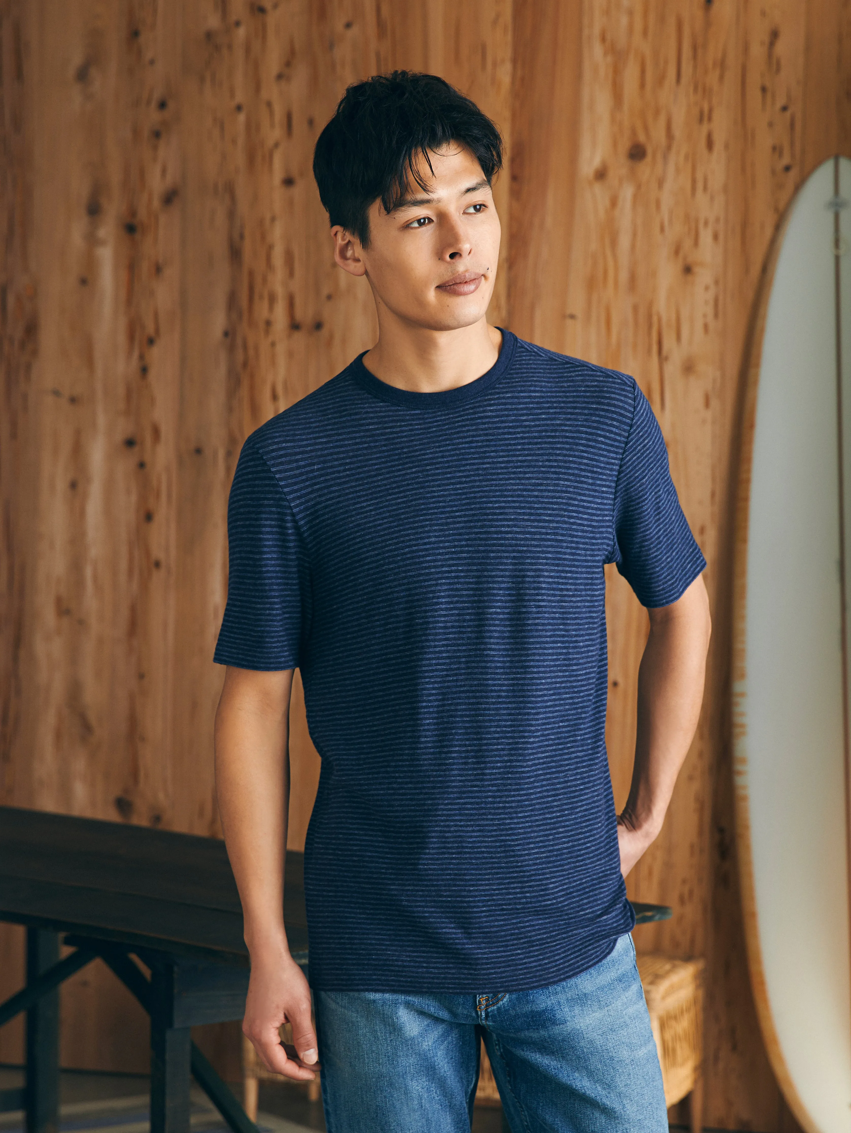 Short-Sleeve Vintage Chambray Tee - Navy Cove Stripe sold by Faherty product image thumbnail 3