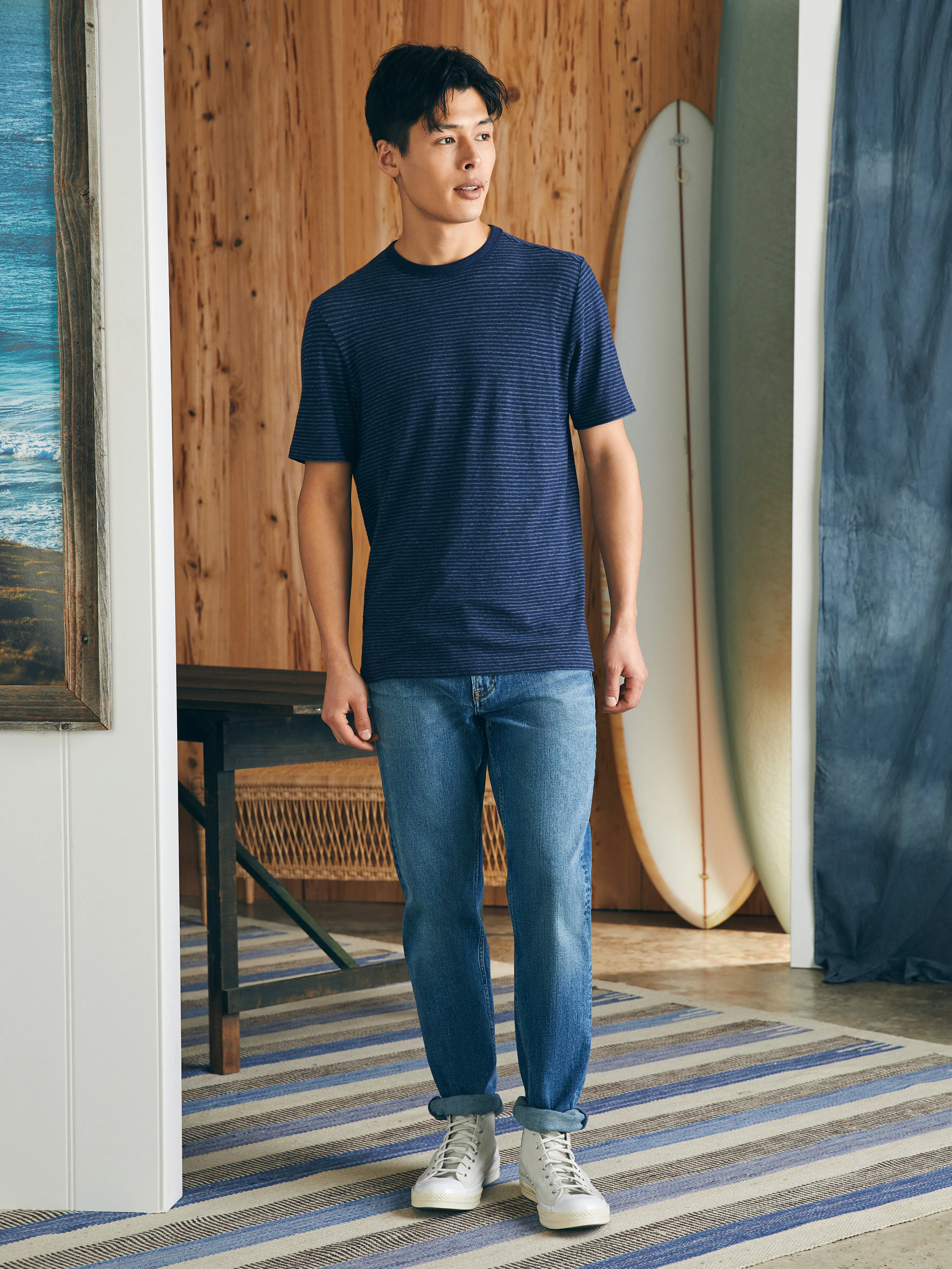 Short-Sleeve Vintage Chambray Tee - Navy Cove Stripe sold by Faherty product image thumbnail 5