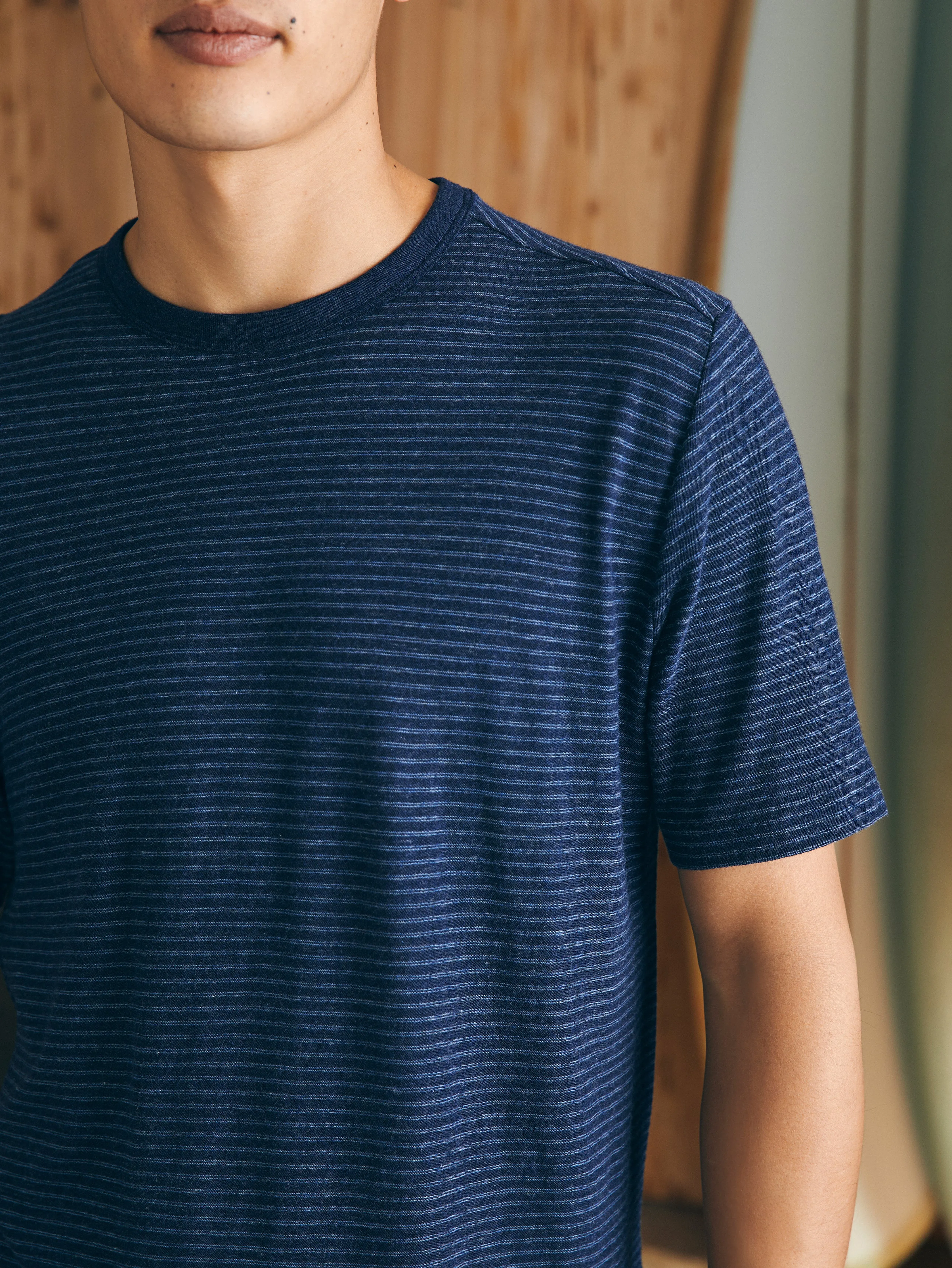 Short-Sleeve Vintage Chambray Tee - Navy Cove Stripe sold by Faherty product image thumbnail 4