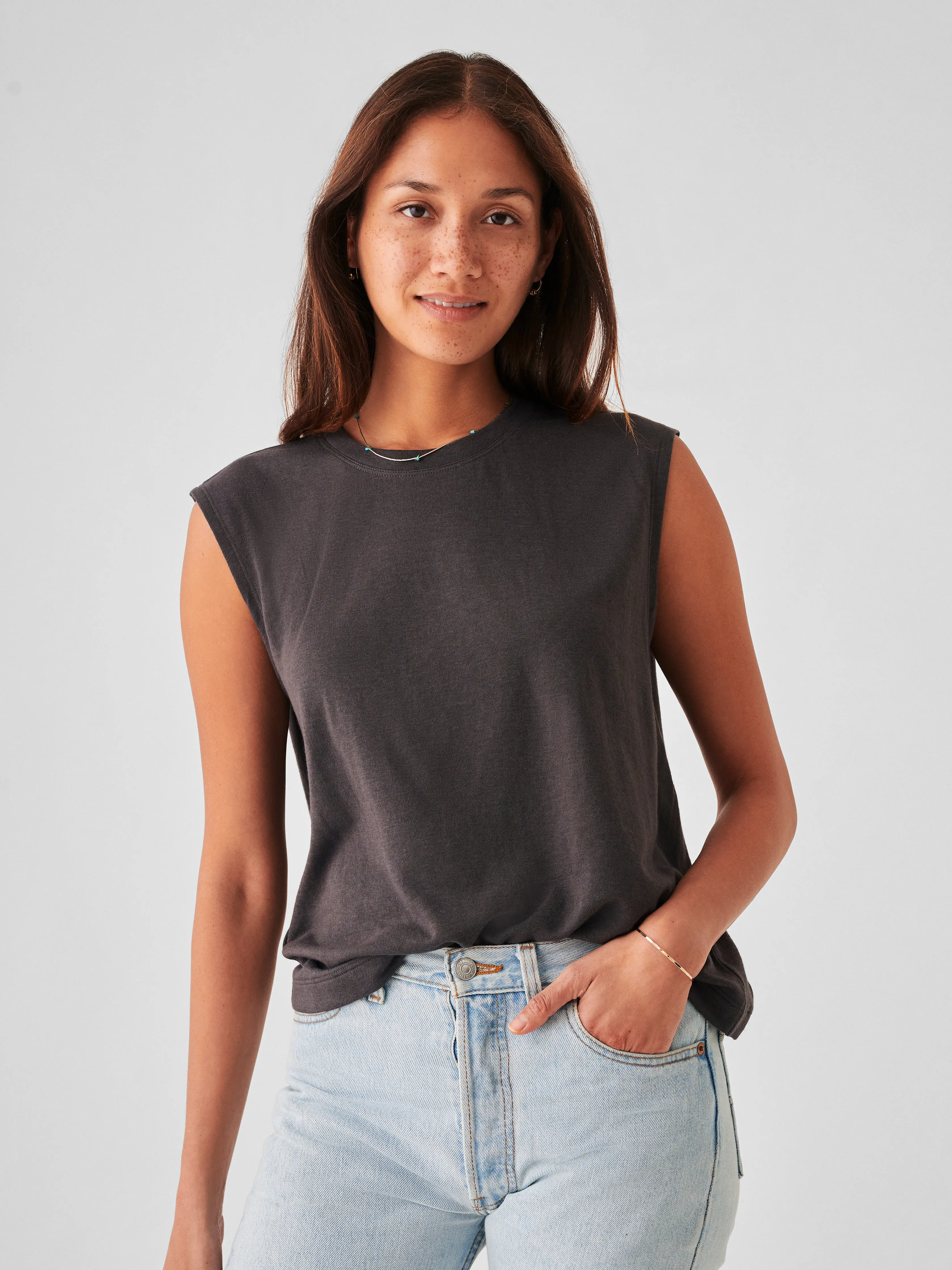 Cloud Cotton Muscle Tee - Washed Black sold by Faherty product image thumbnail 3