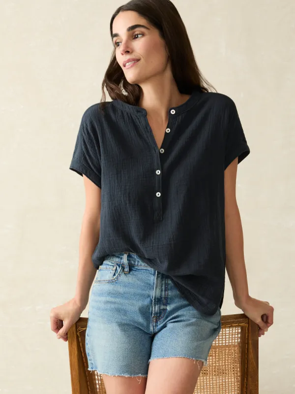 Dream Cotton Gauze Desmond Top - Navy sold by Faherty