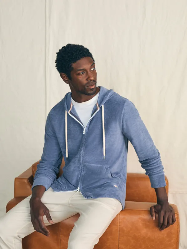 Cabana Towel Terry Zip Hoodie - Stormy Sky sold by Faherty