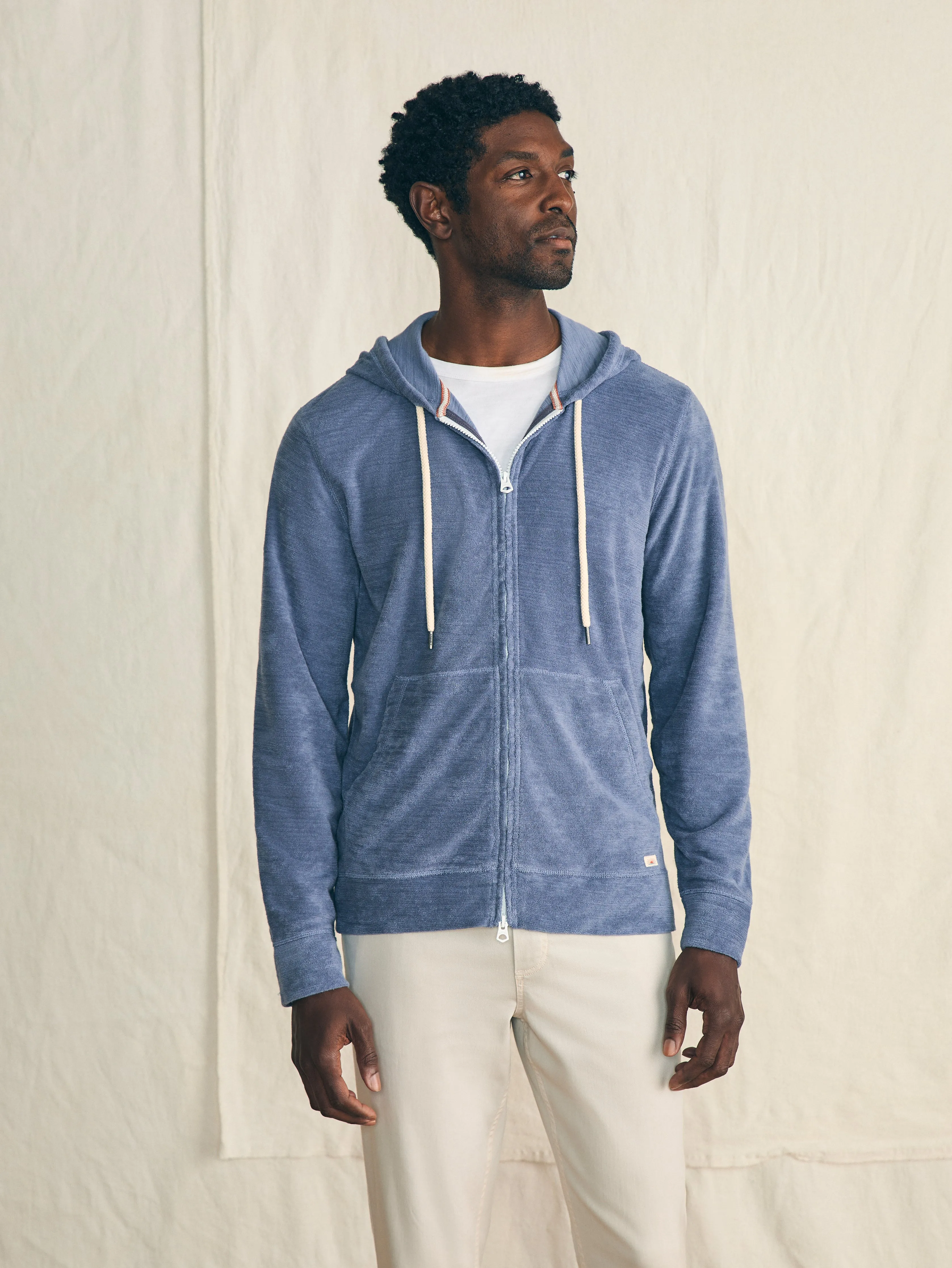 Cabana Towel Terry Zip Hoodie - Stormy Sky sold by Faherty product image thumbnail 3