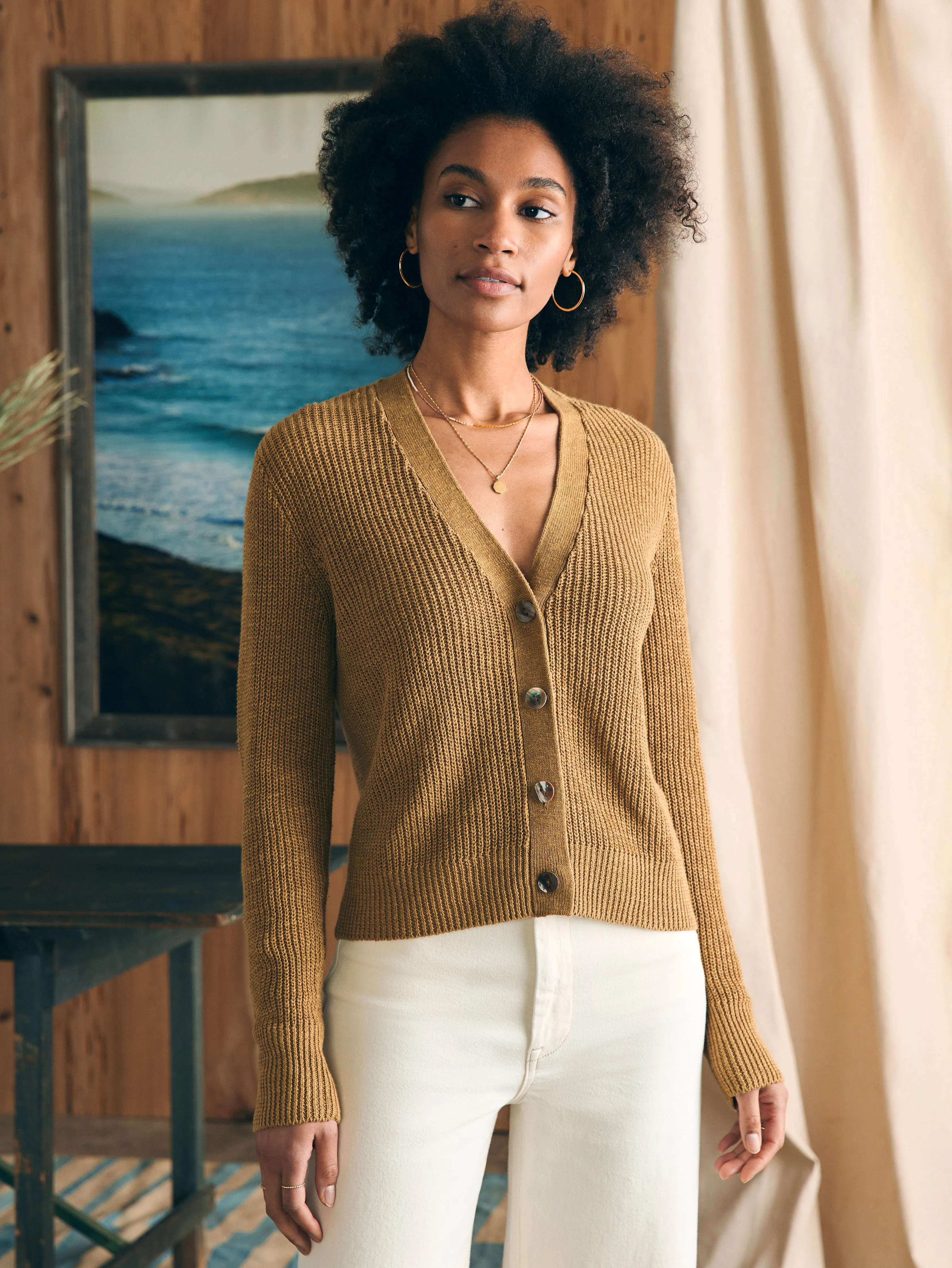 Miramar Linen Cardigan - Antique Bronze sold by Faherty