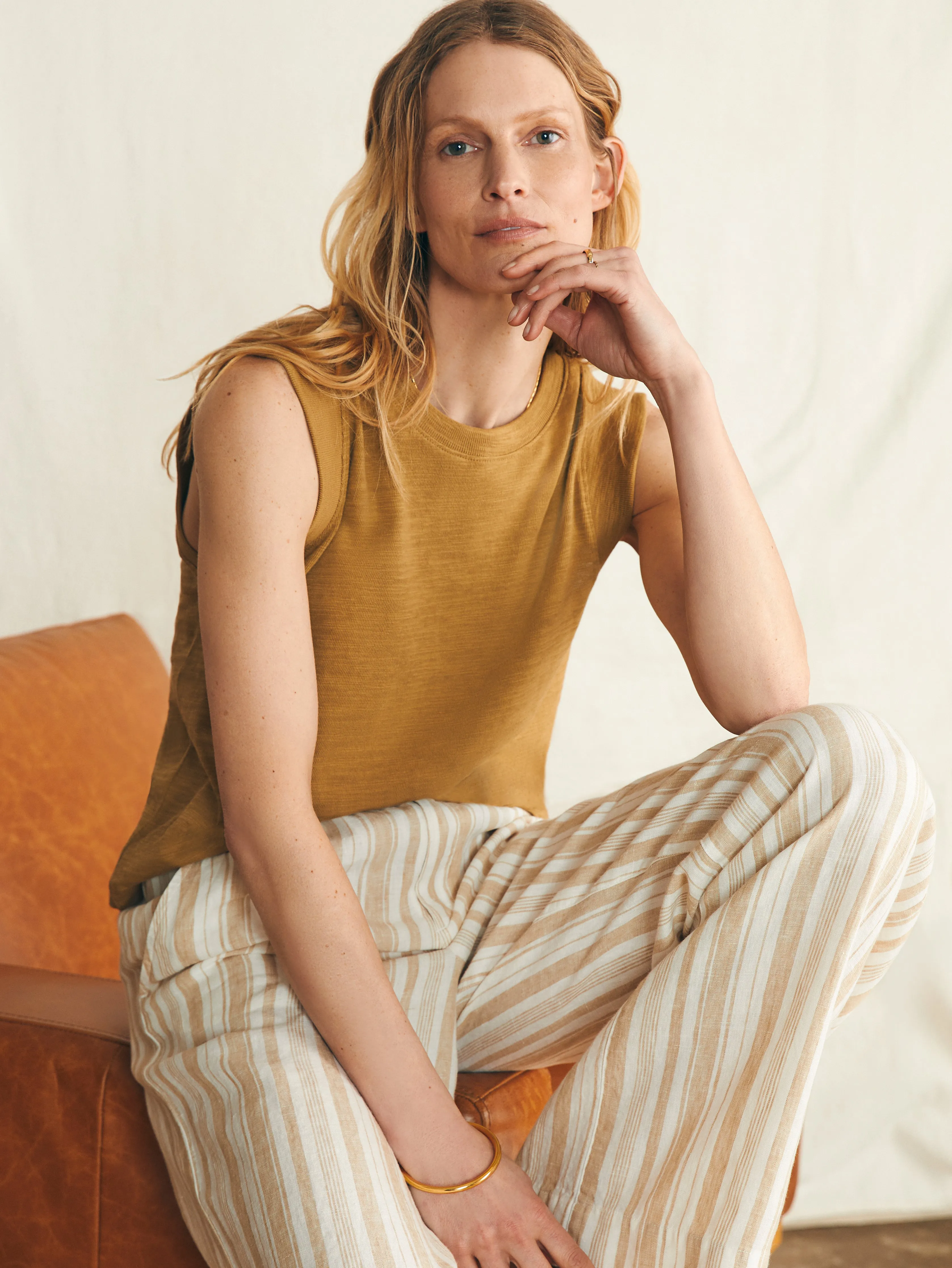 Sunwashed Slub Muscle Tank - Antique Bronze sold by Faherty