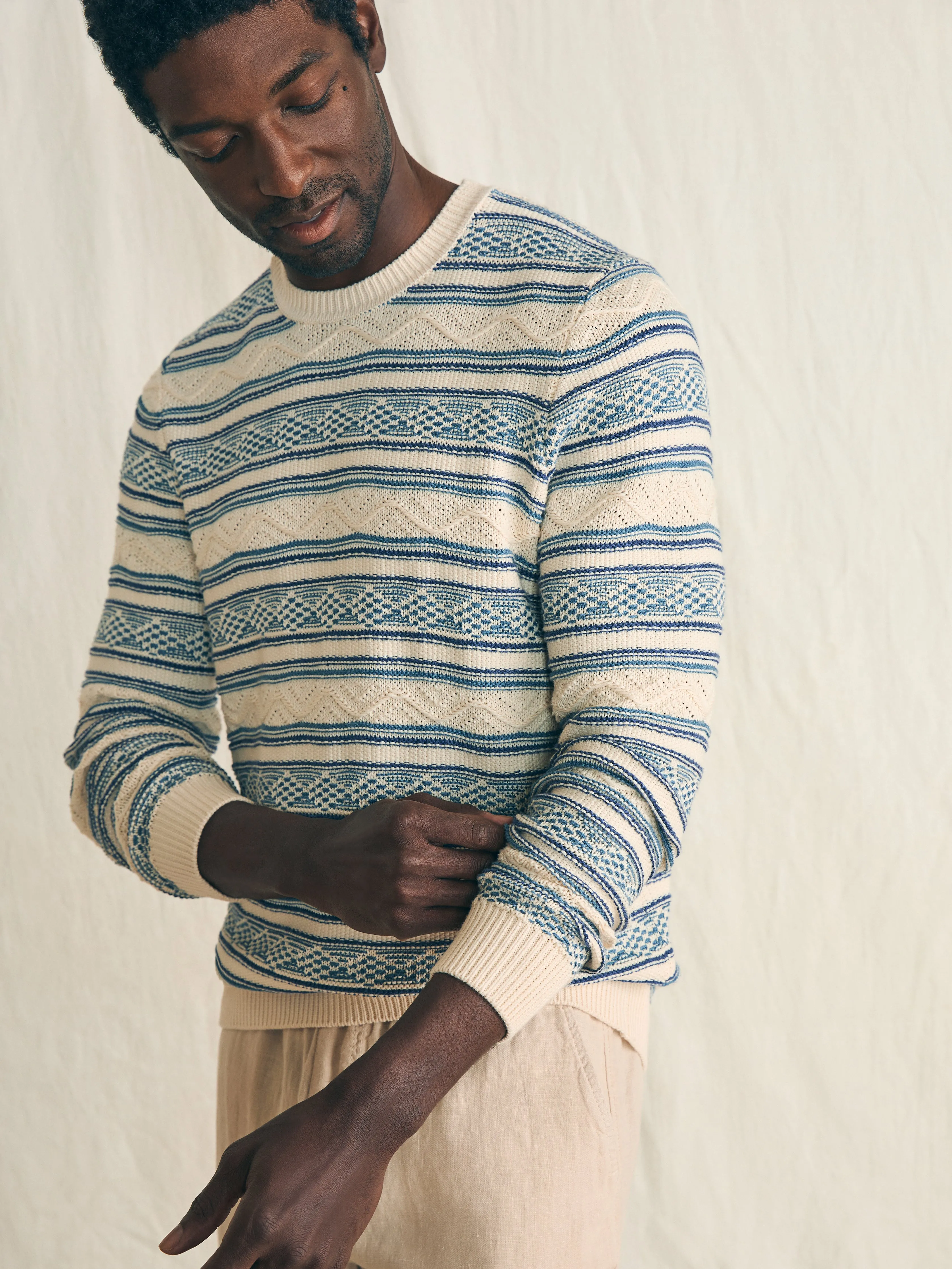 Striped Crew Sweater - Bristol Cream sold by Faherty product image thumbnail 3
