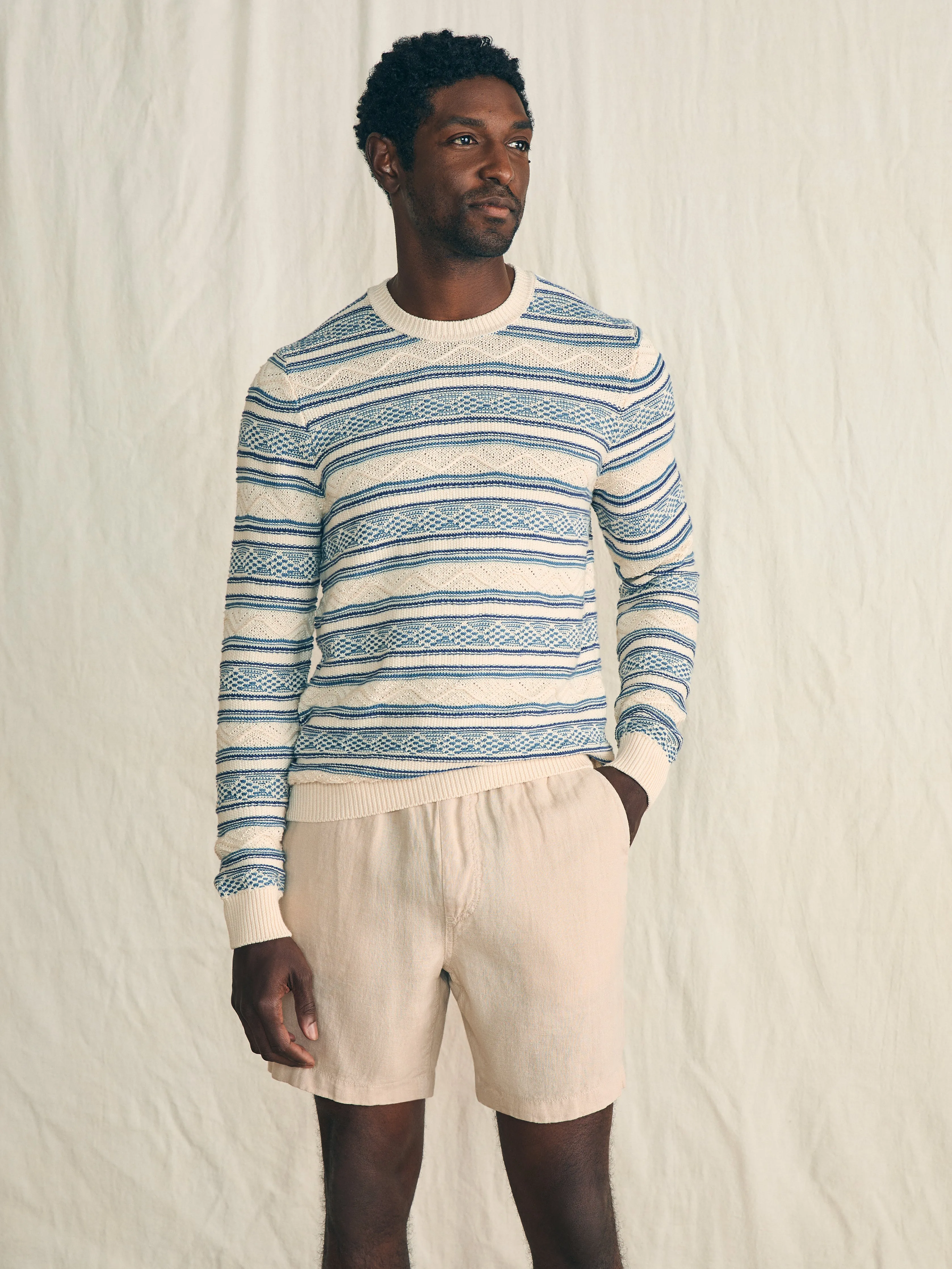 Striped Crew Sweater - Bristol Cream sold by Faherty