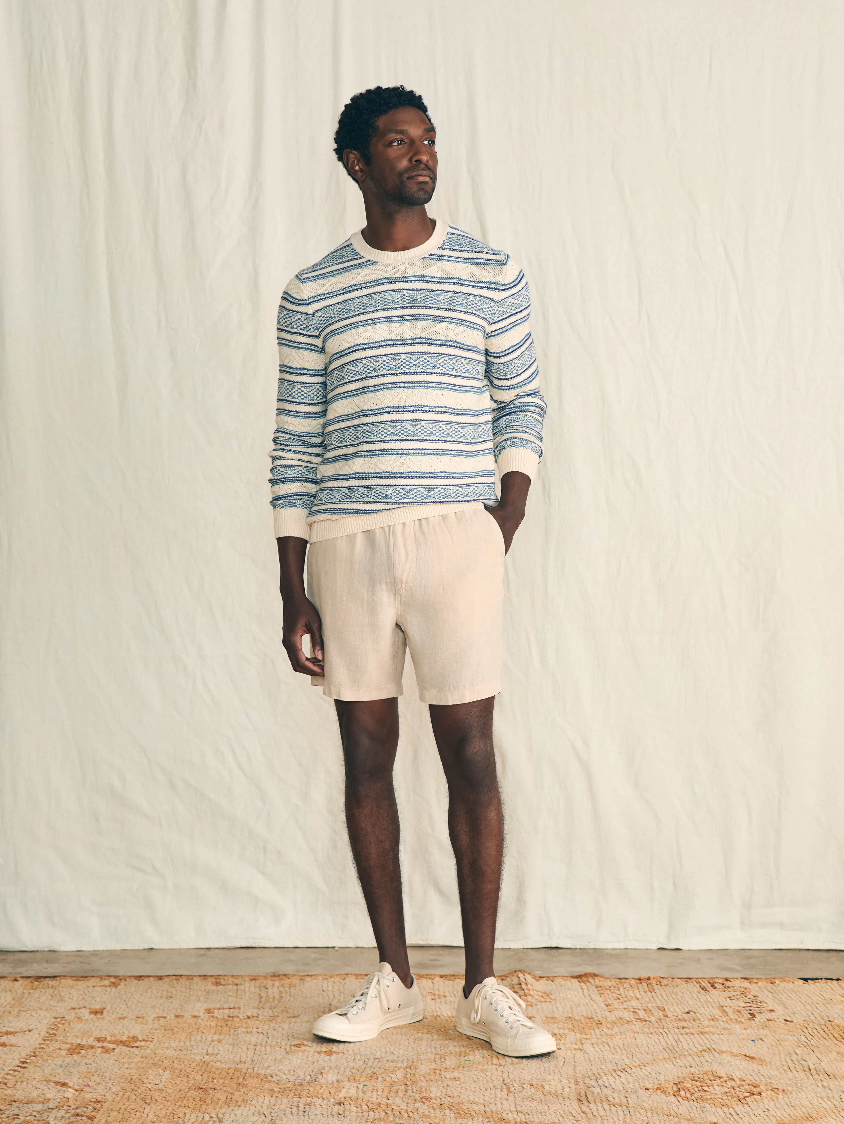 Striped Crew Sweater - Bristol Cream sold by Faherty product image thumbnail 4