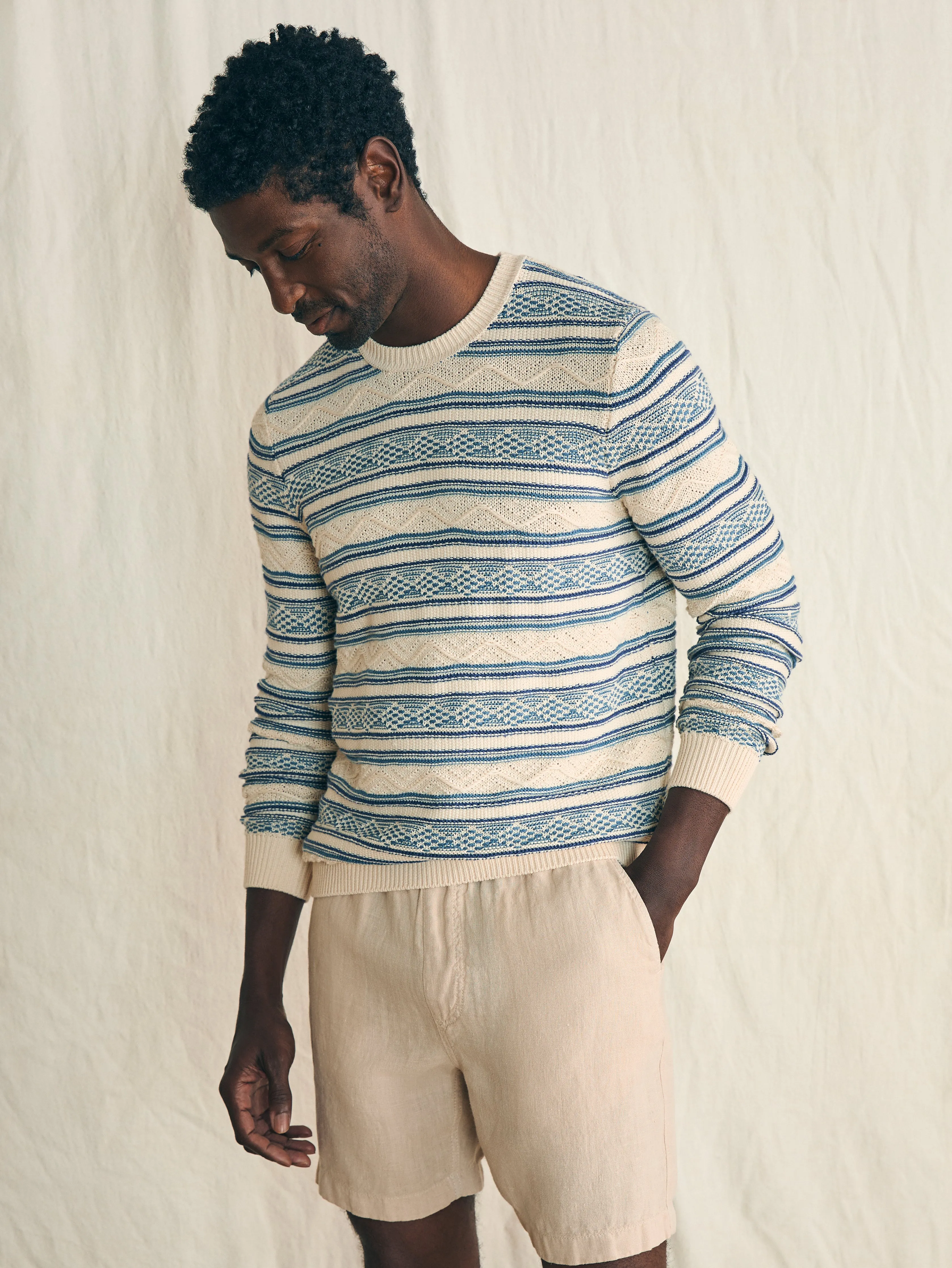 Striped Crew Sweater - Bristol Cream sold by Faherty product image thumbnail 5