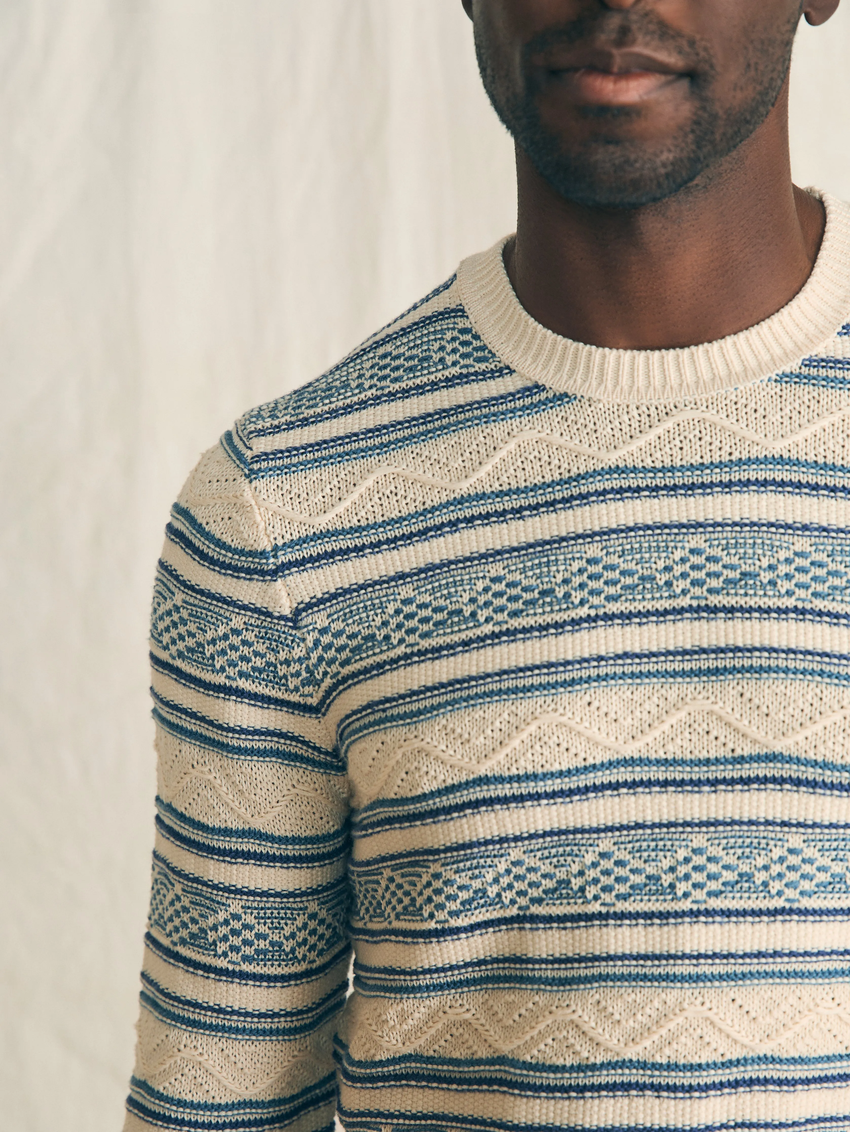 Striped Crew Sweater - Bristol Cream sold by Faherty product image thumbnail 2