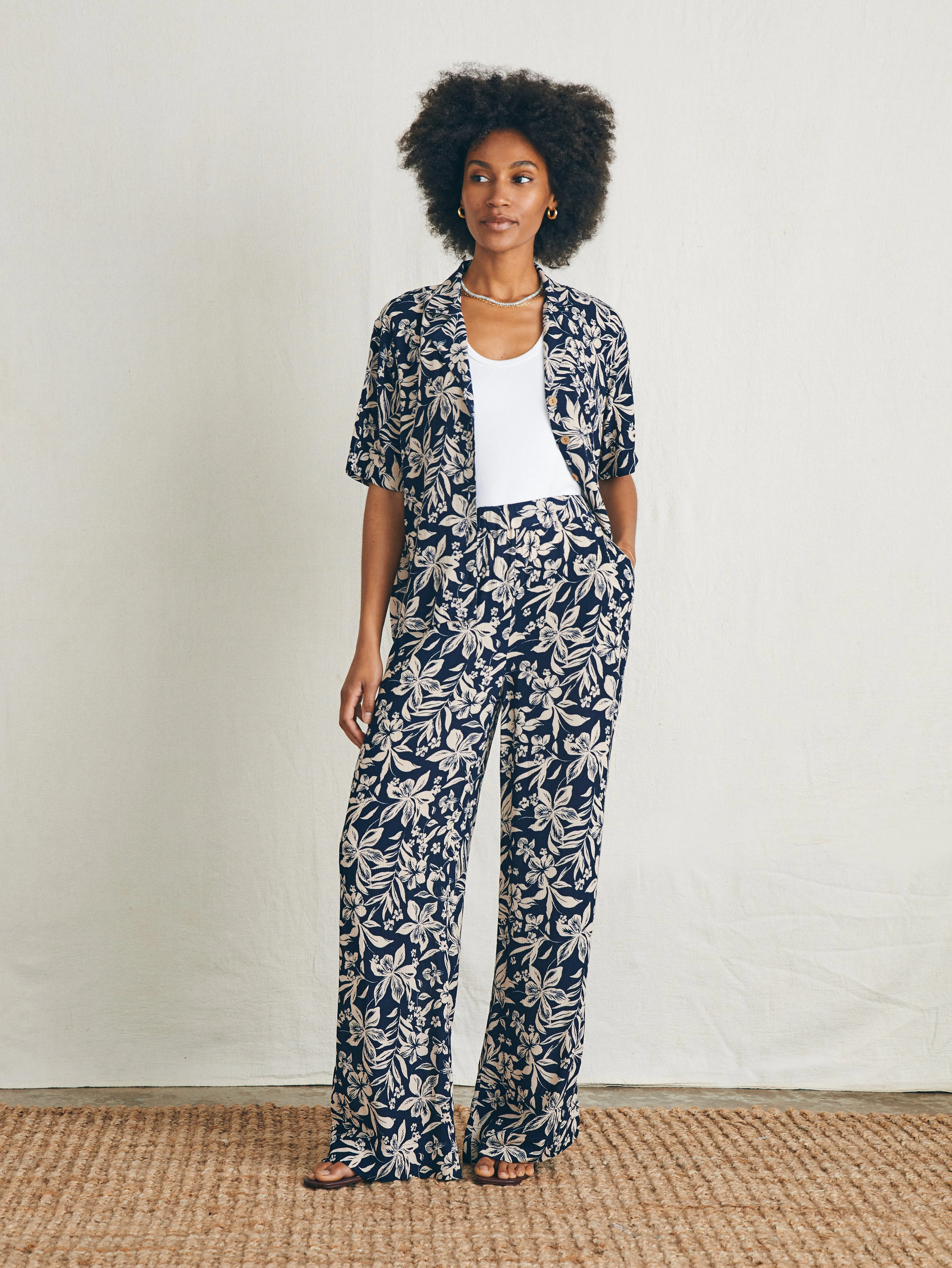 Cabana Pant - Navy Canopy Floral sold by Faherty