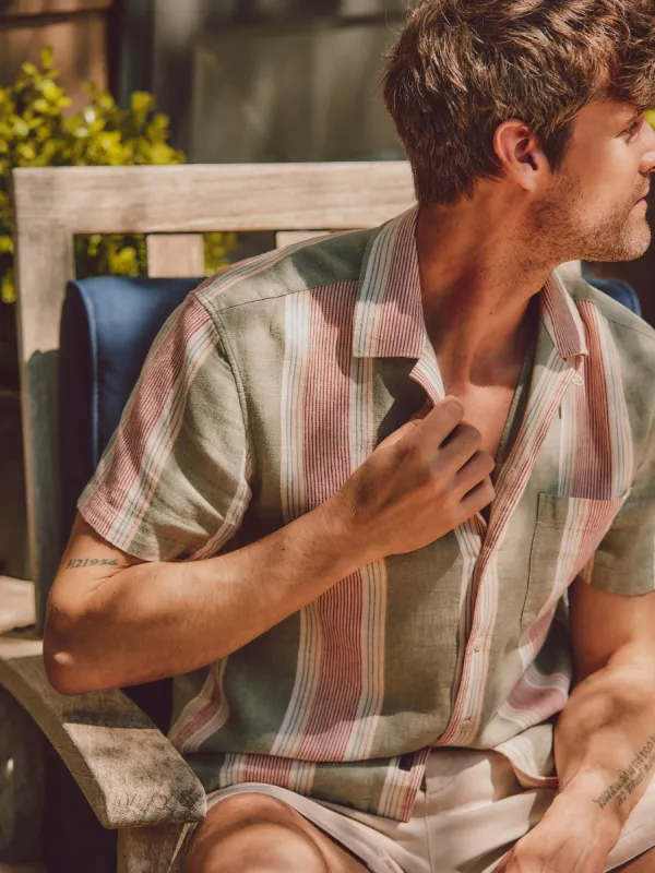 Short-Sleeve Hemp Blend Camp Shirt - Forest Isle Stripe sold by Faherty