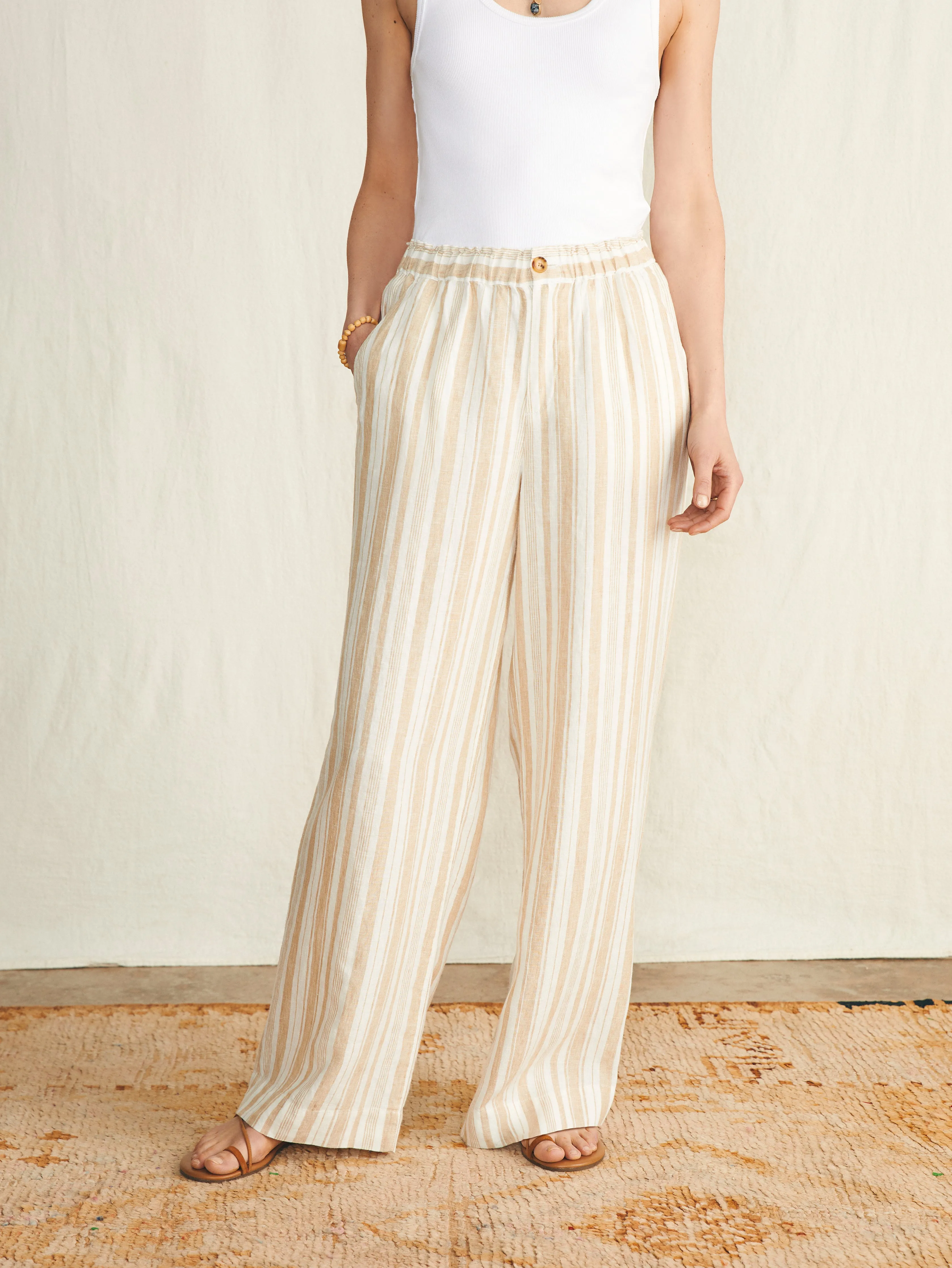 Monterey Linen Pant - Natural Bombay Stripe sold by Faherty