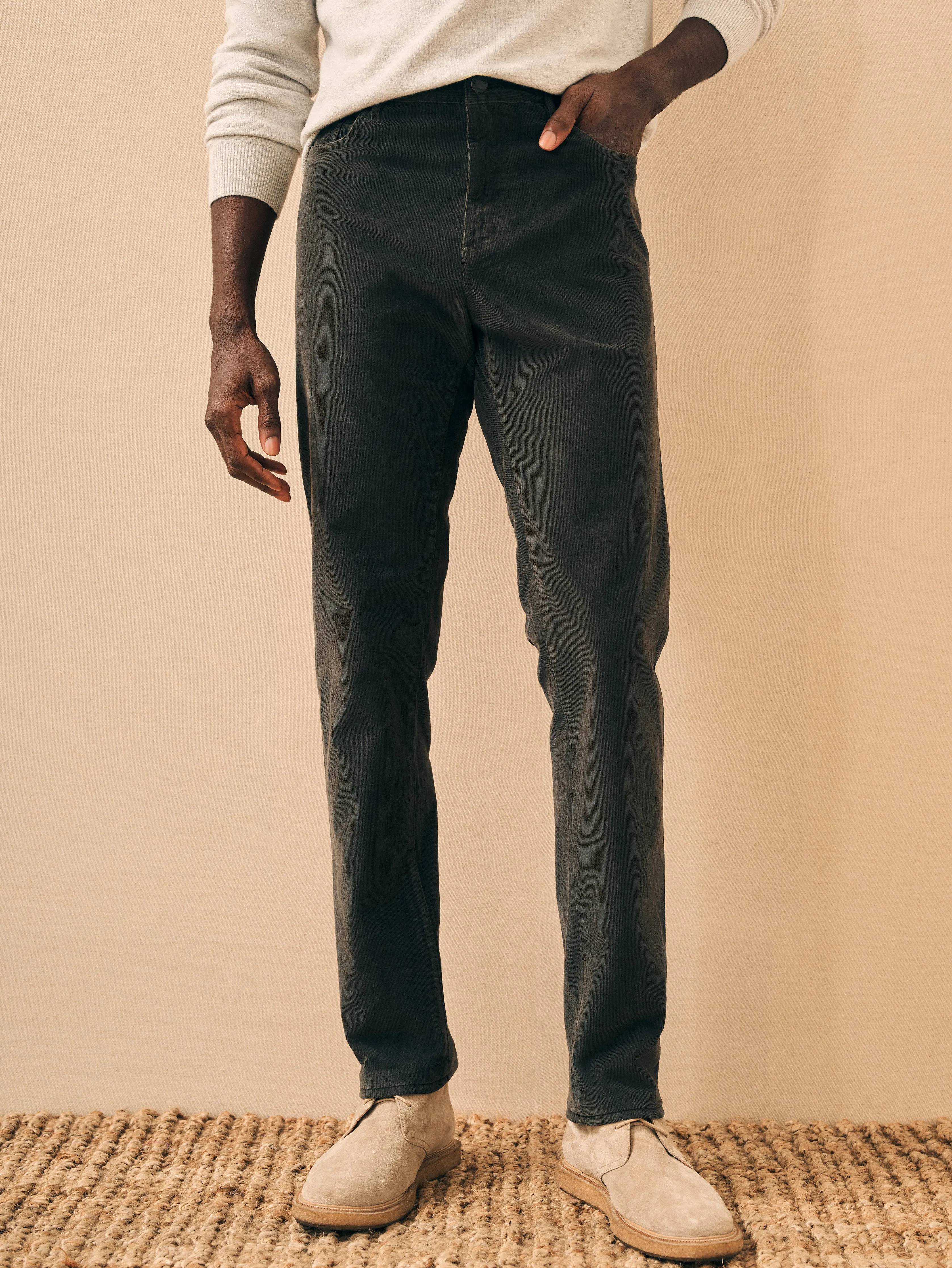 Stretch Corduroy 5-Pocket Pant (32" Inseam) - Washed Black sold by Faherty