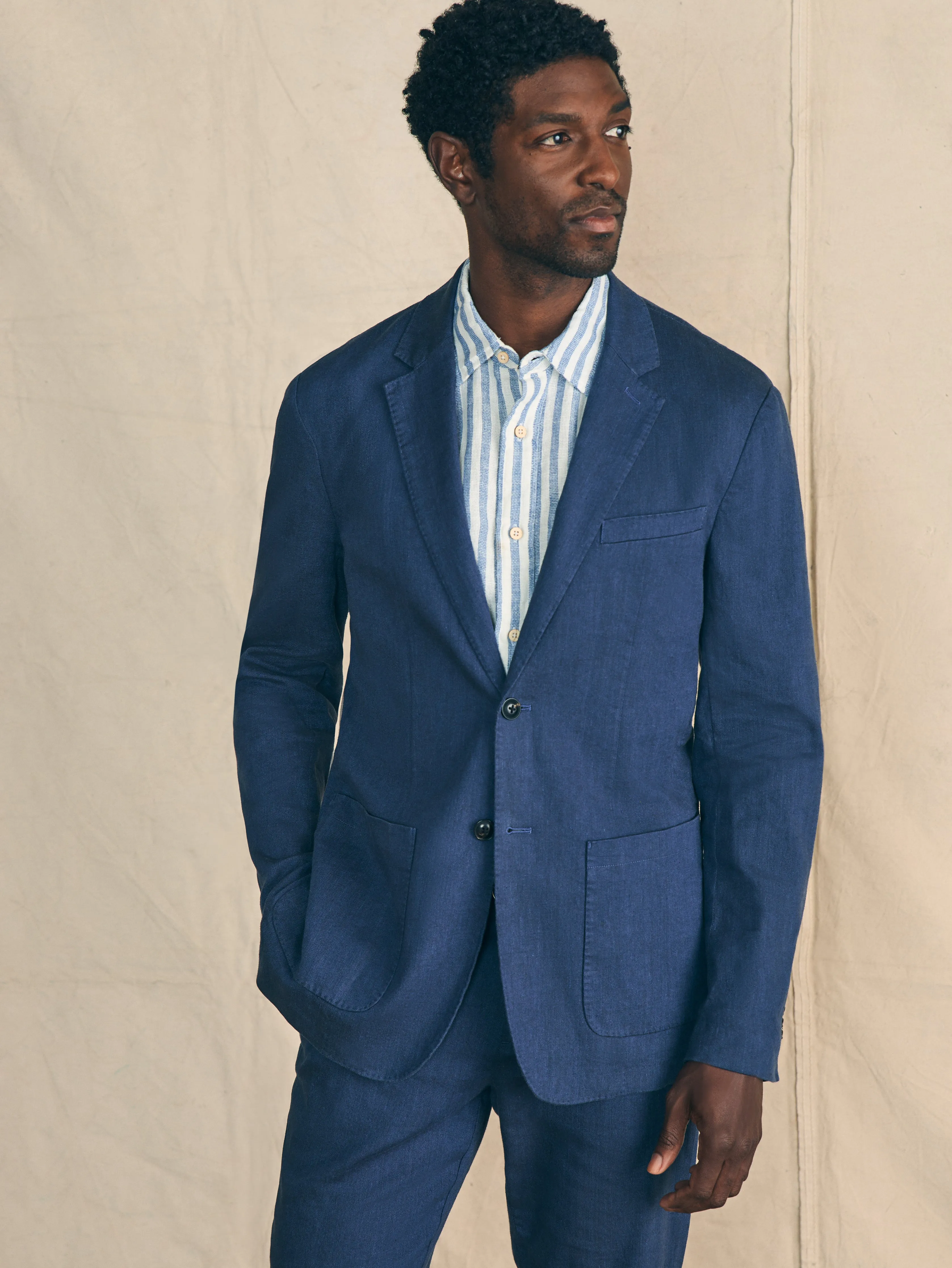 Movement™ Flex Linen Blazer - Deep Sea Navy sold by Faherty
