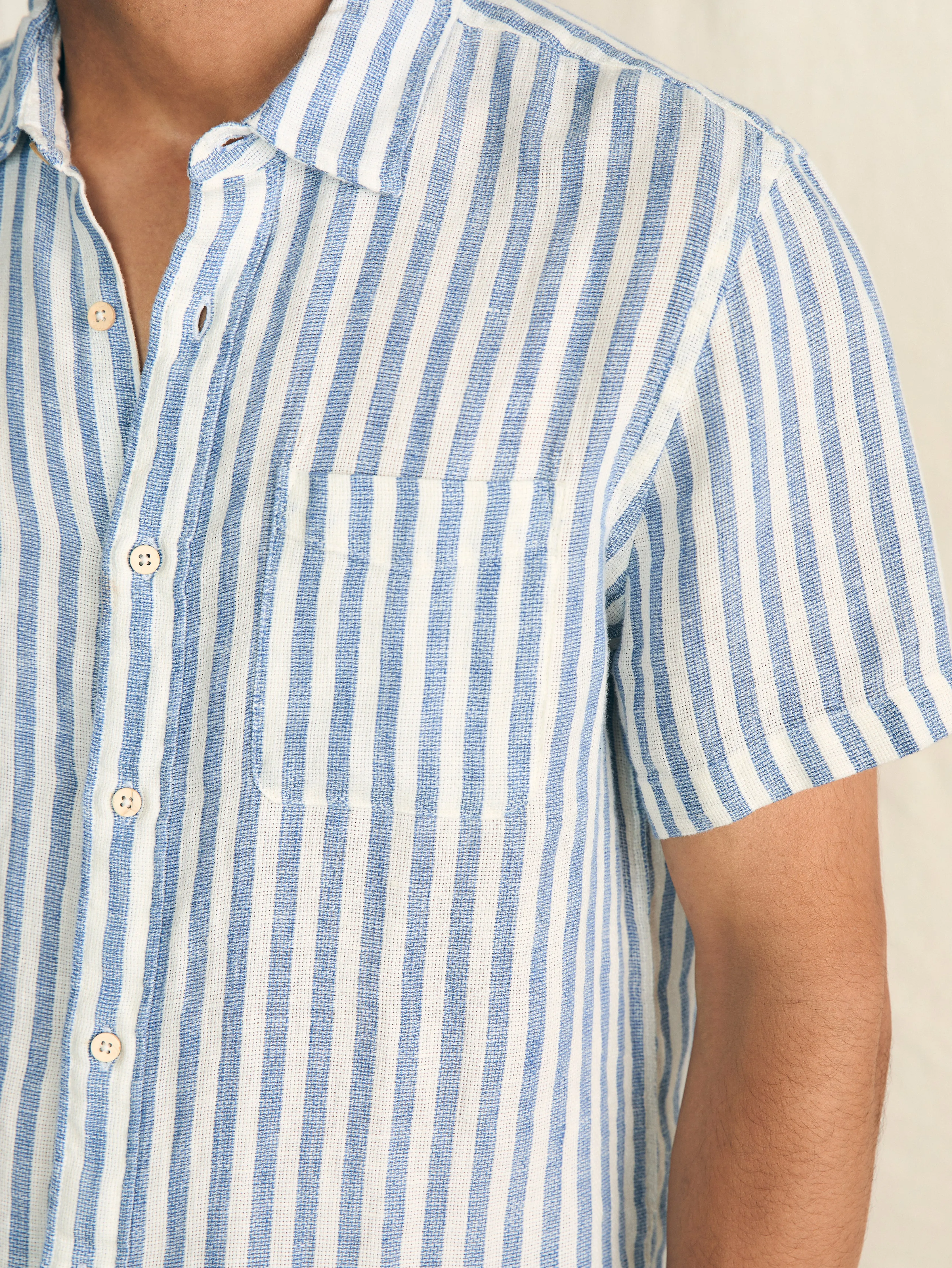Short-Sleeve Palma Linen Shirt - Horizon Ivory Stripe sold by Faherty product image thumbnail 2