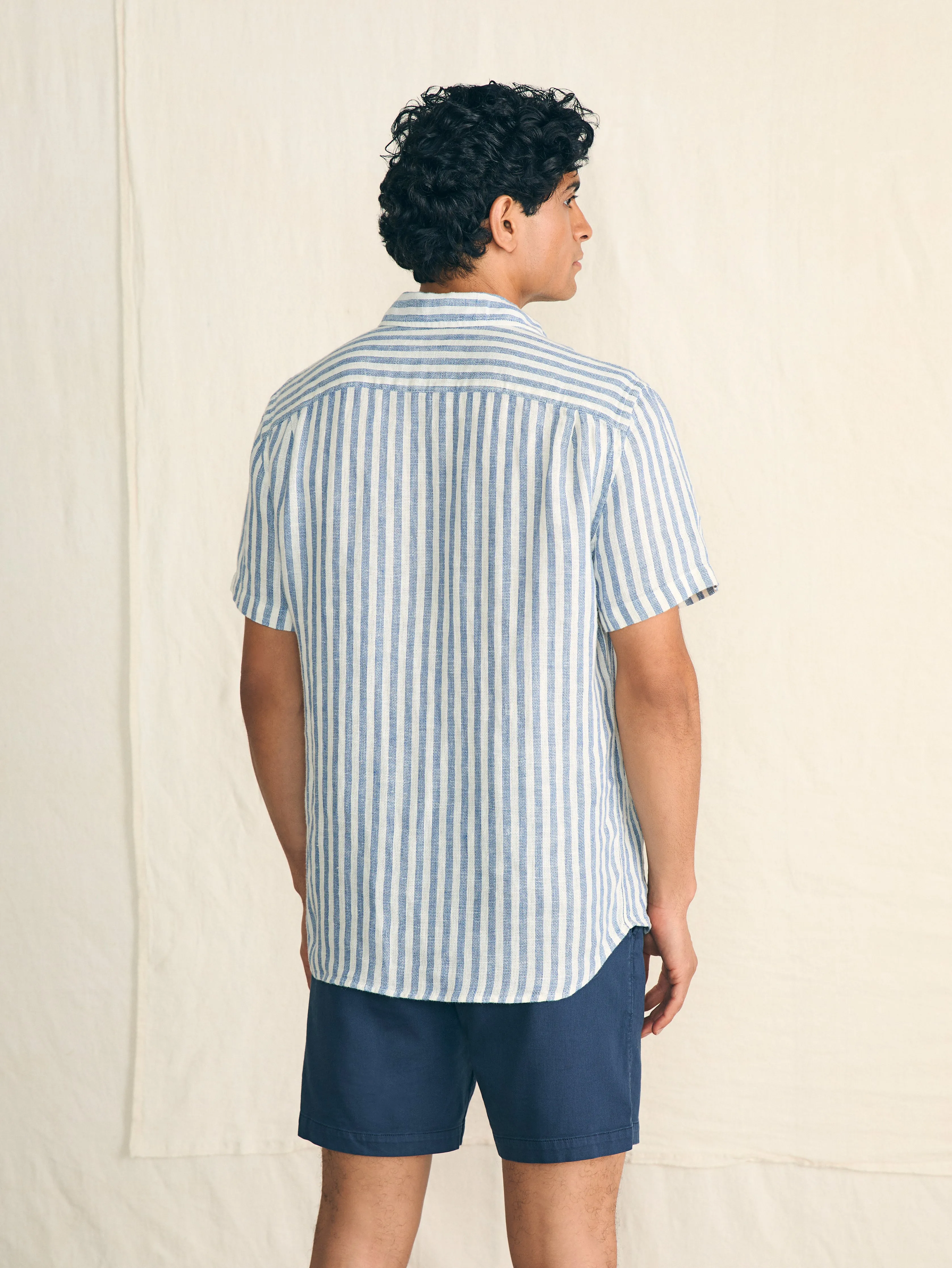 Short-Sleeve Palma Linen Shirt - Horizon Ivory Stripe sold by Faherty product image thumbnail 5
