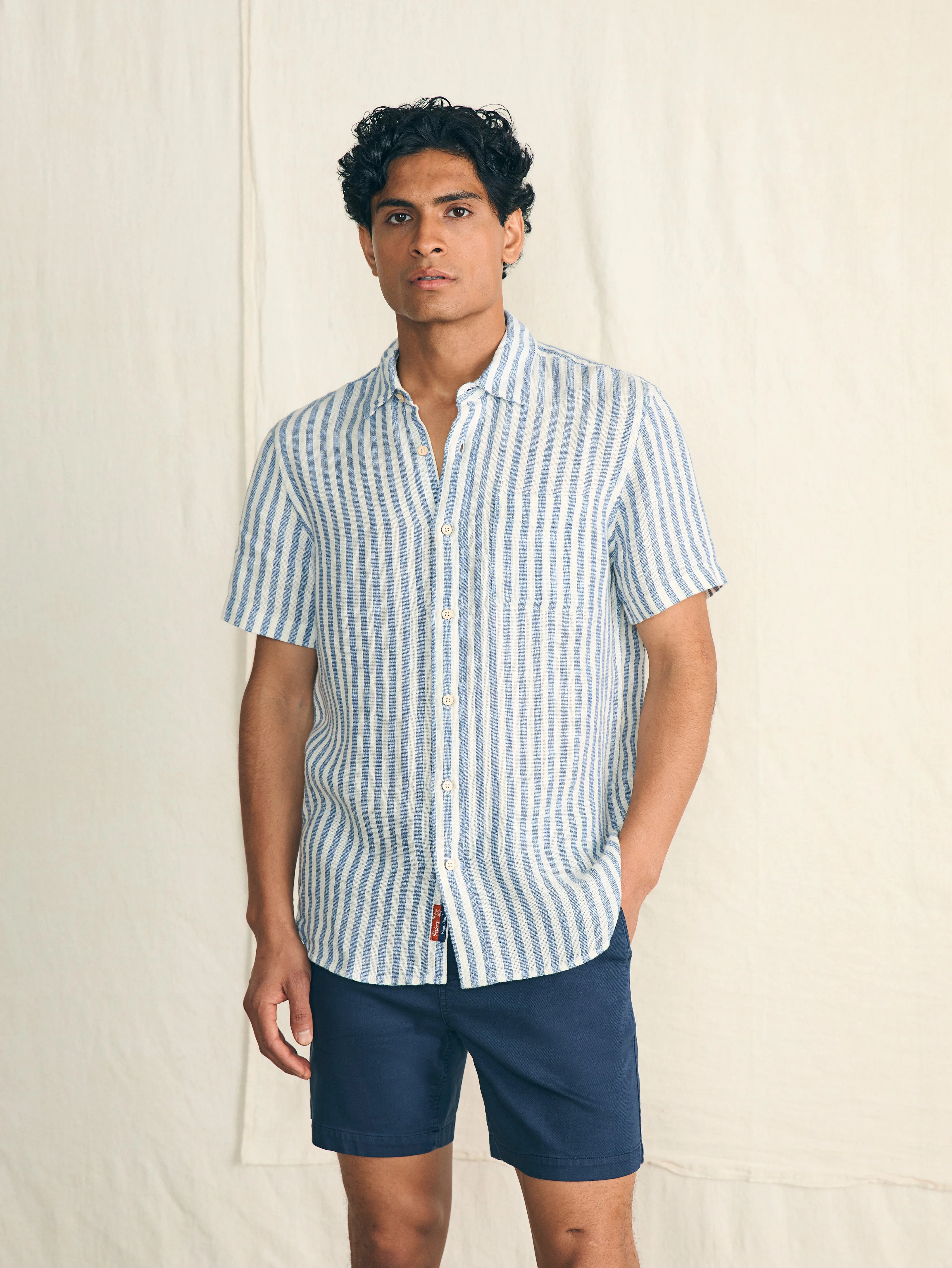 Short-Sleeve Palma Linen Shirt - Horizon Ivory Stripe sold by Faherty product image thumbnail 3