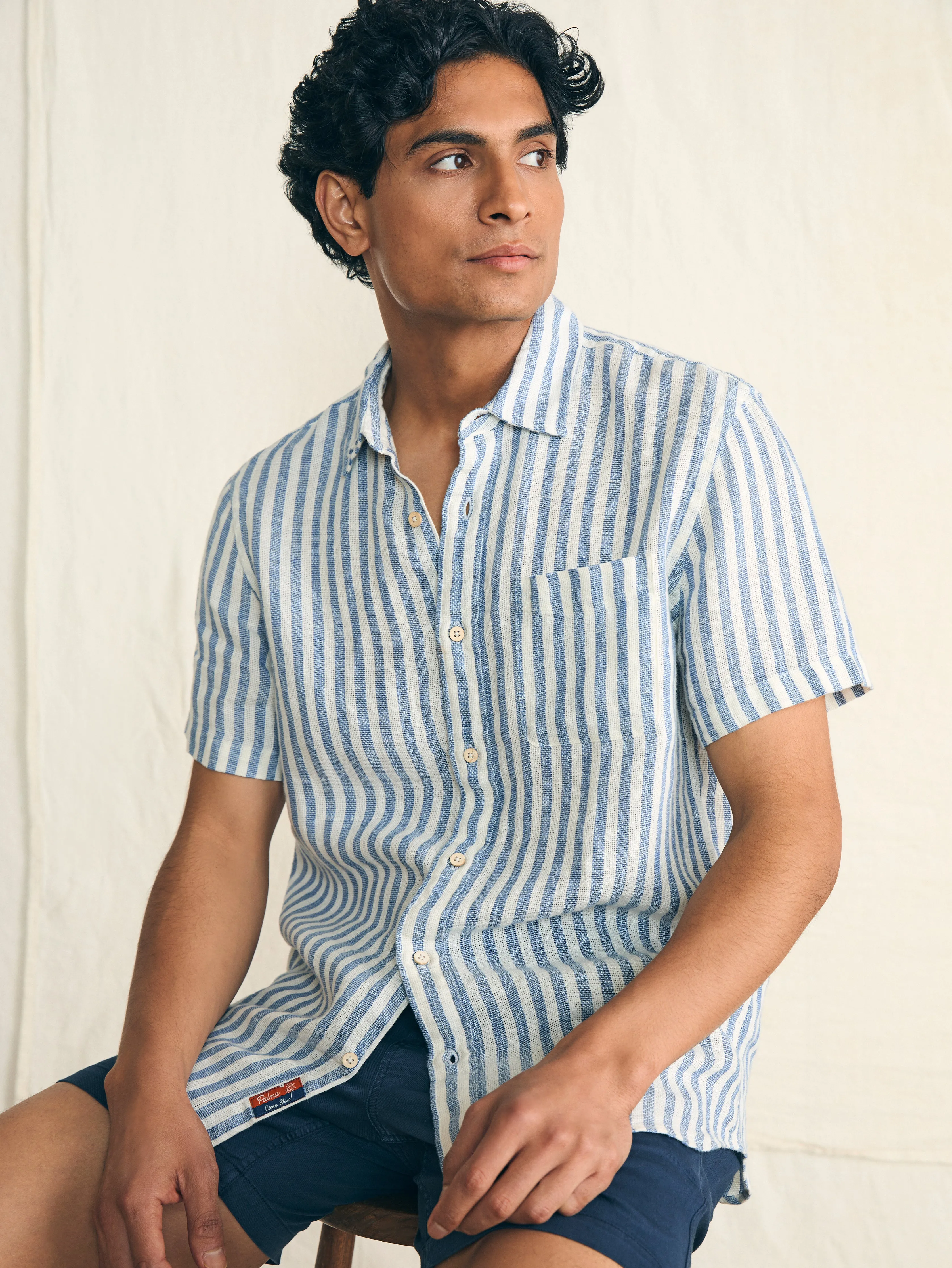 Short-Sleeve Palma Linen Shirt - Horizon Ivory Stripe sold by Faherty