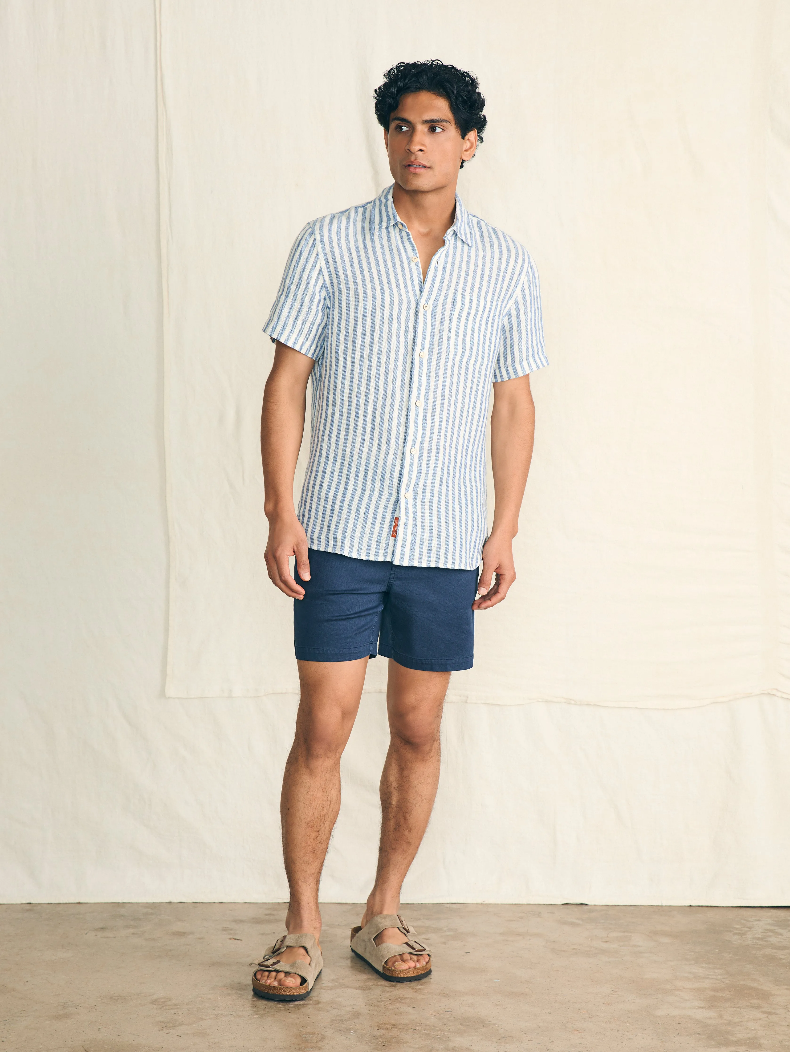 Short-Sleeve Palma Linen Shirt - Horizon Ivory Stripe sold by Faherty product image thumbnail 4