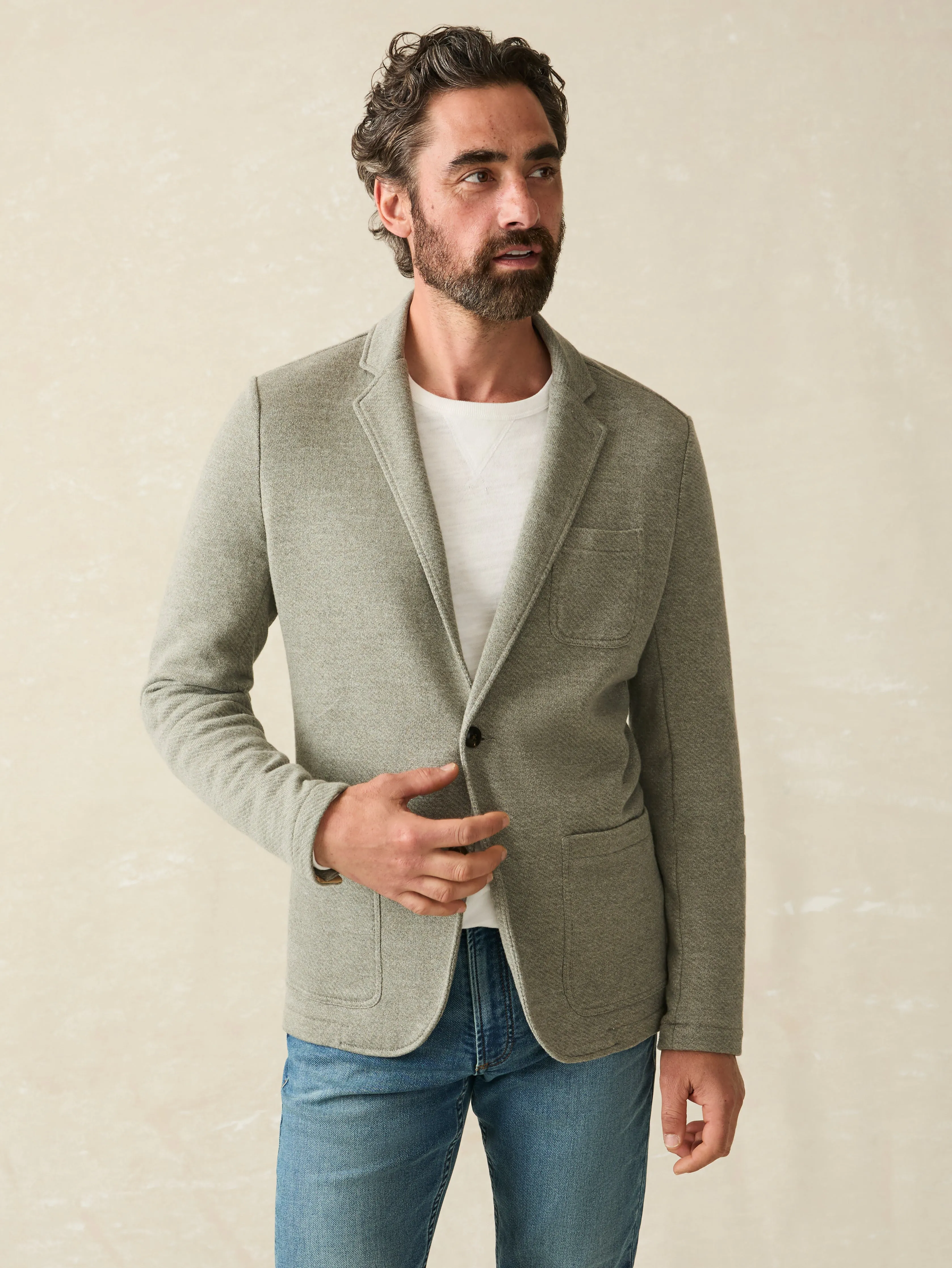 Inlet Knit Blazer - Olive Brush Melange sold by Faherty product image thumbnail 3