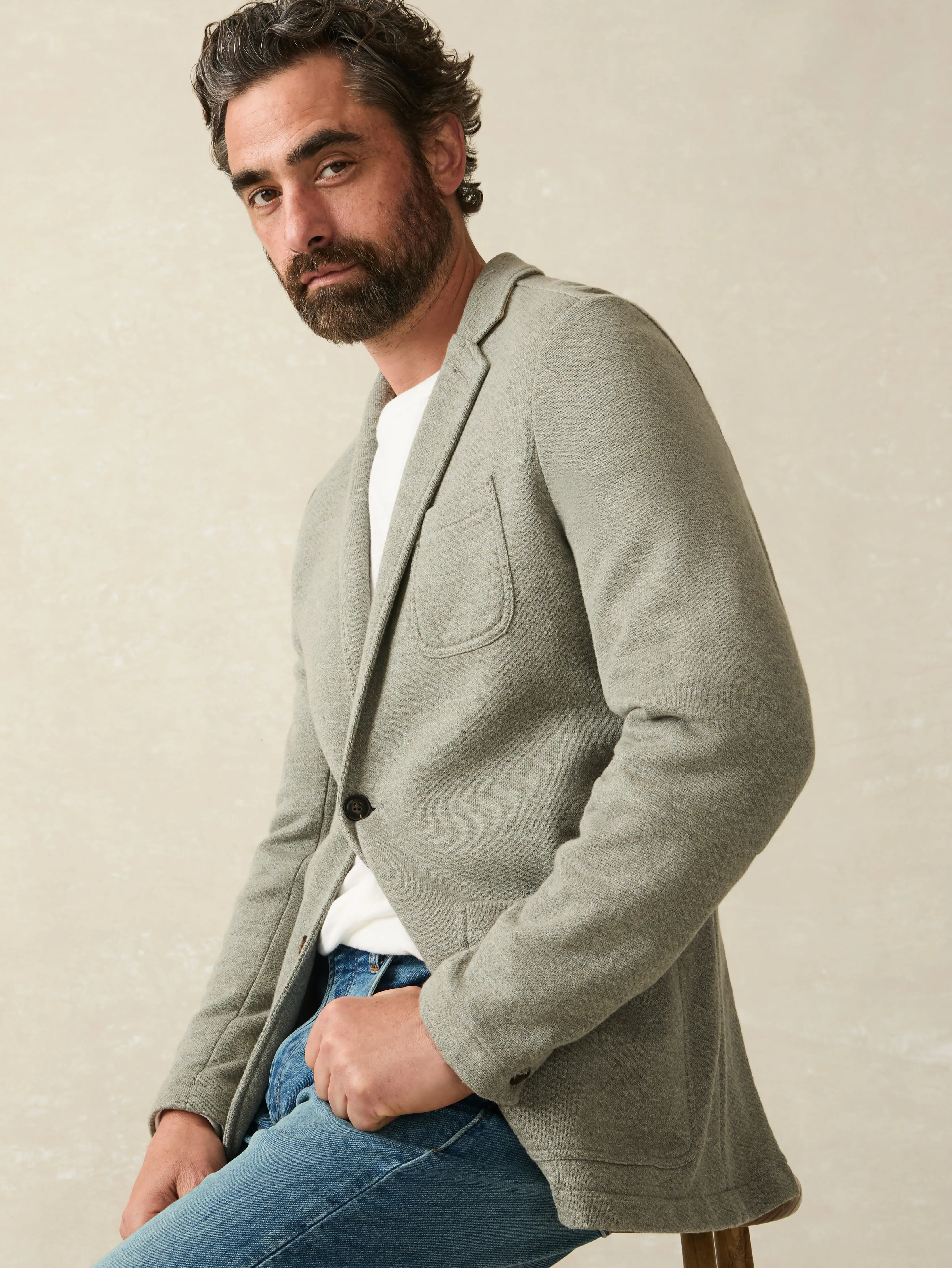 Inlet Knit Blazer - Olive Brush Melange sold by Faherty product image thumbnail 5
