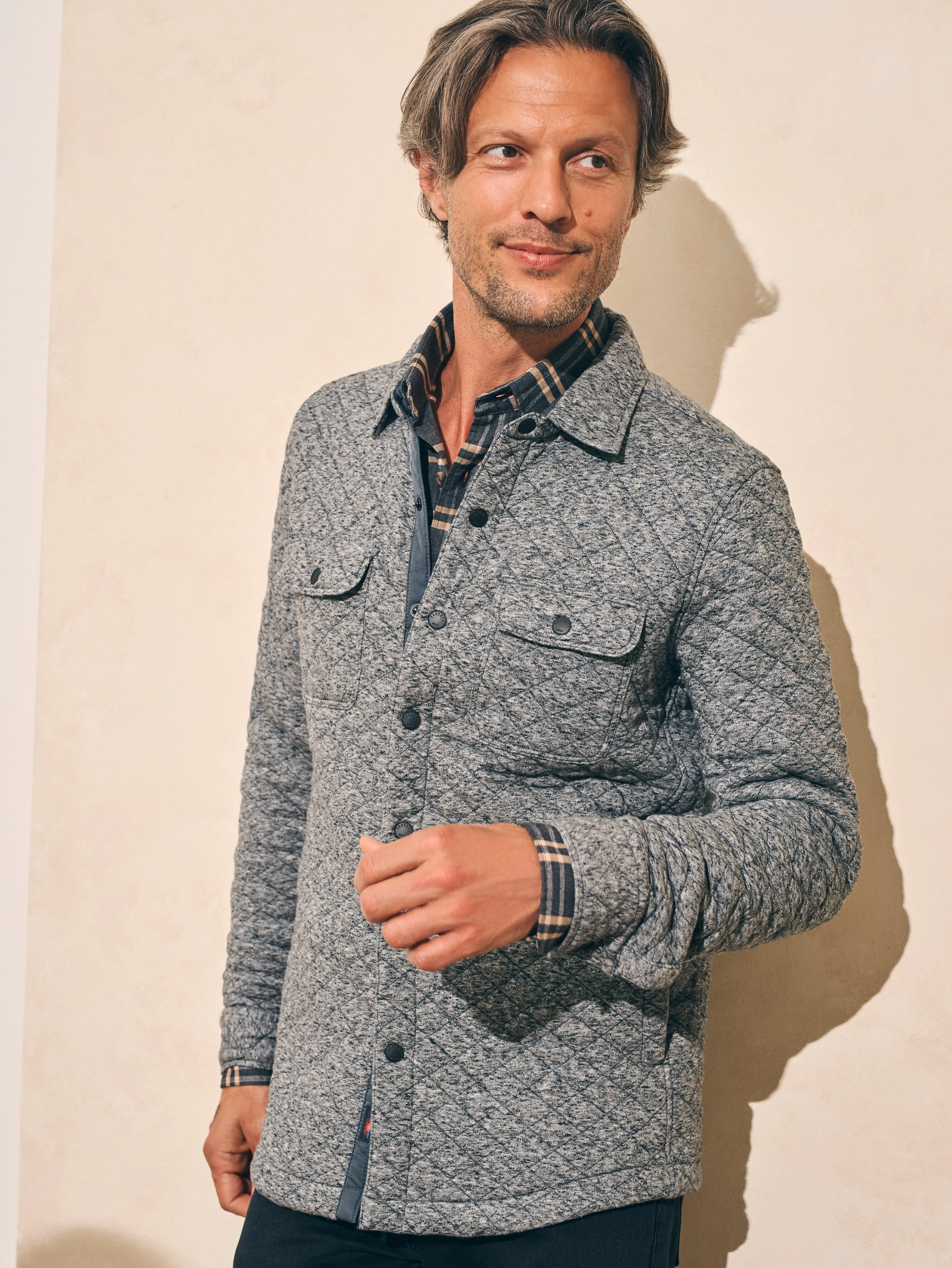 Epic Quilted Fleece CPO (Tall) - Carbon Melange sold by Faherty product image thumbnail 3
