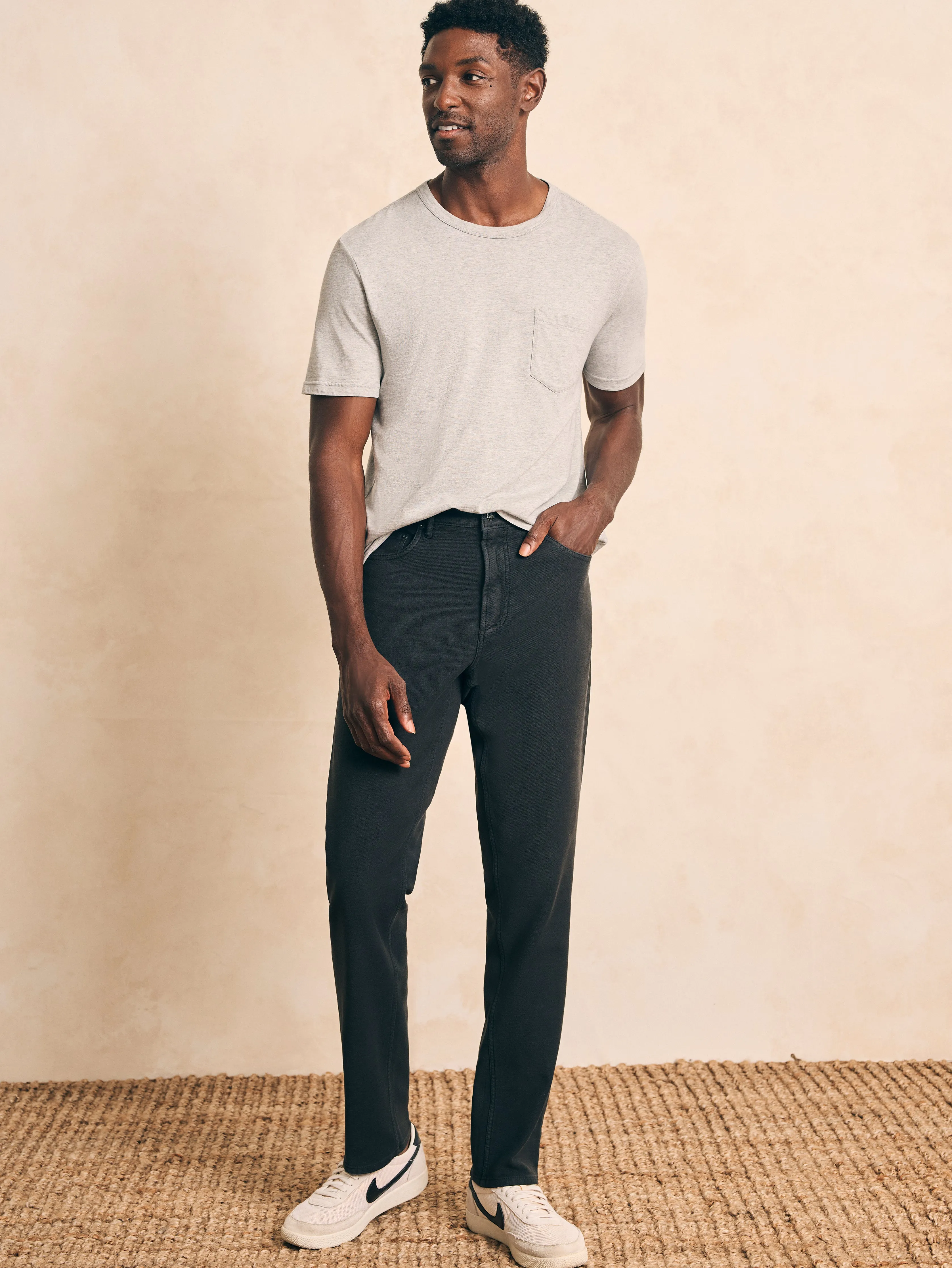 Stretch Terry 5-Pocket Athletic Fit Pant (32" Inseam) - Onyx Black sold by Faherty