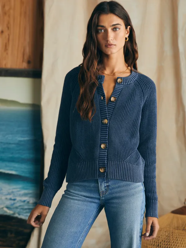 Sunwashed Fisherman Cardigan - Mood Indigo sold by Faherty