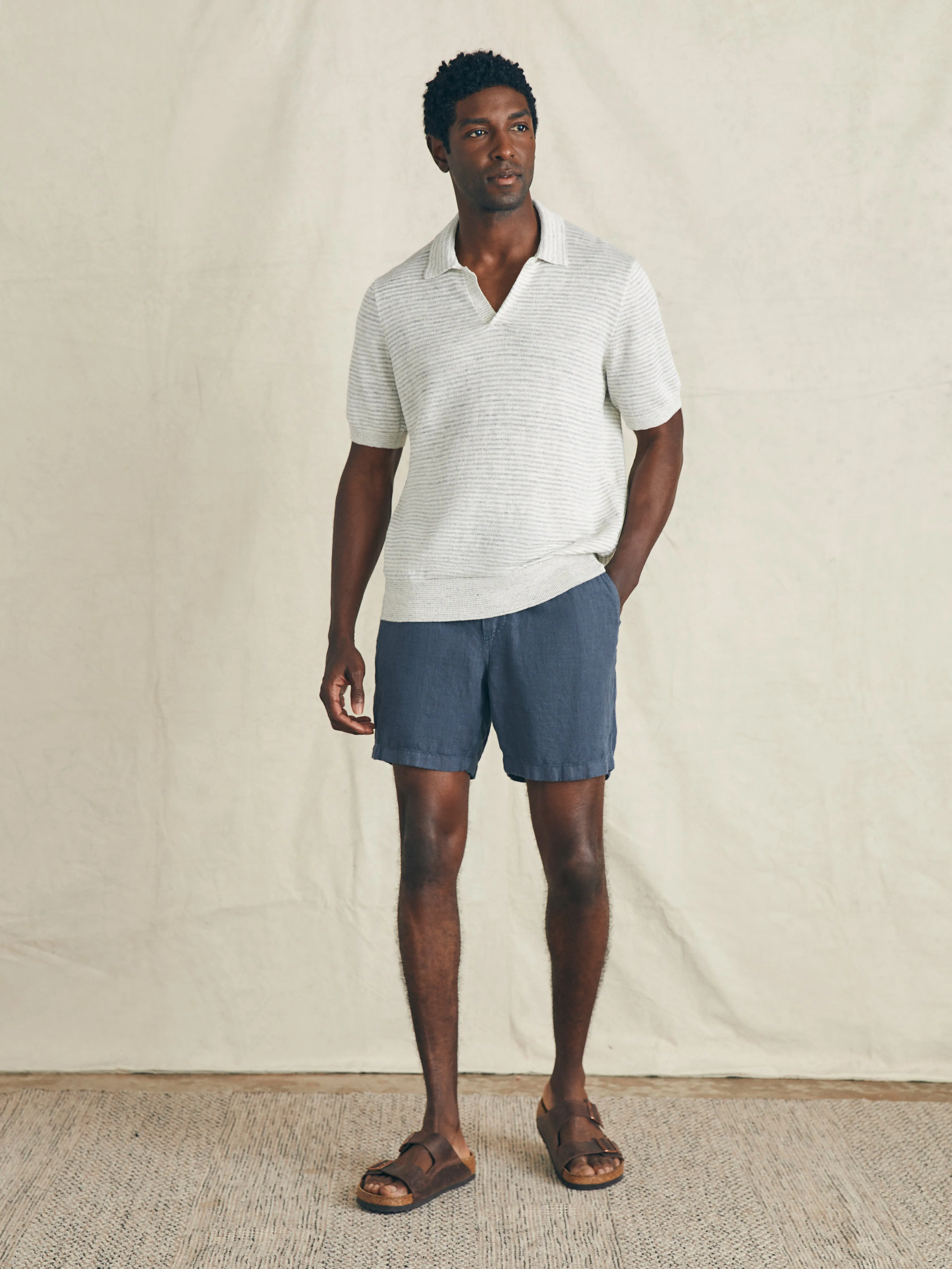 Short-Sleeve Linen Sweater Polo - Ivory Steel Feeder sold by Faherty product image thumbnail 5
