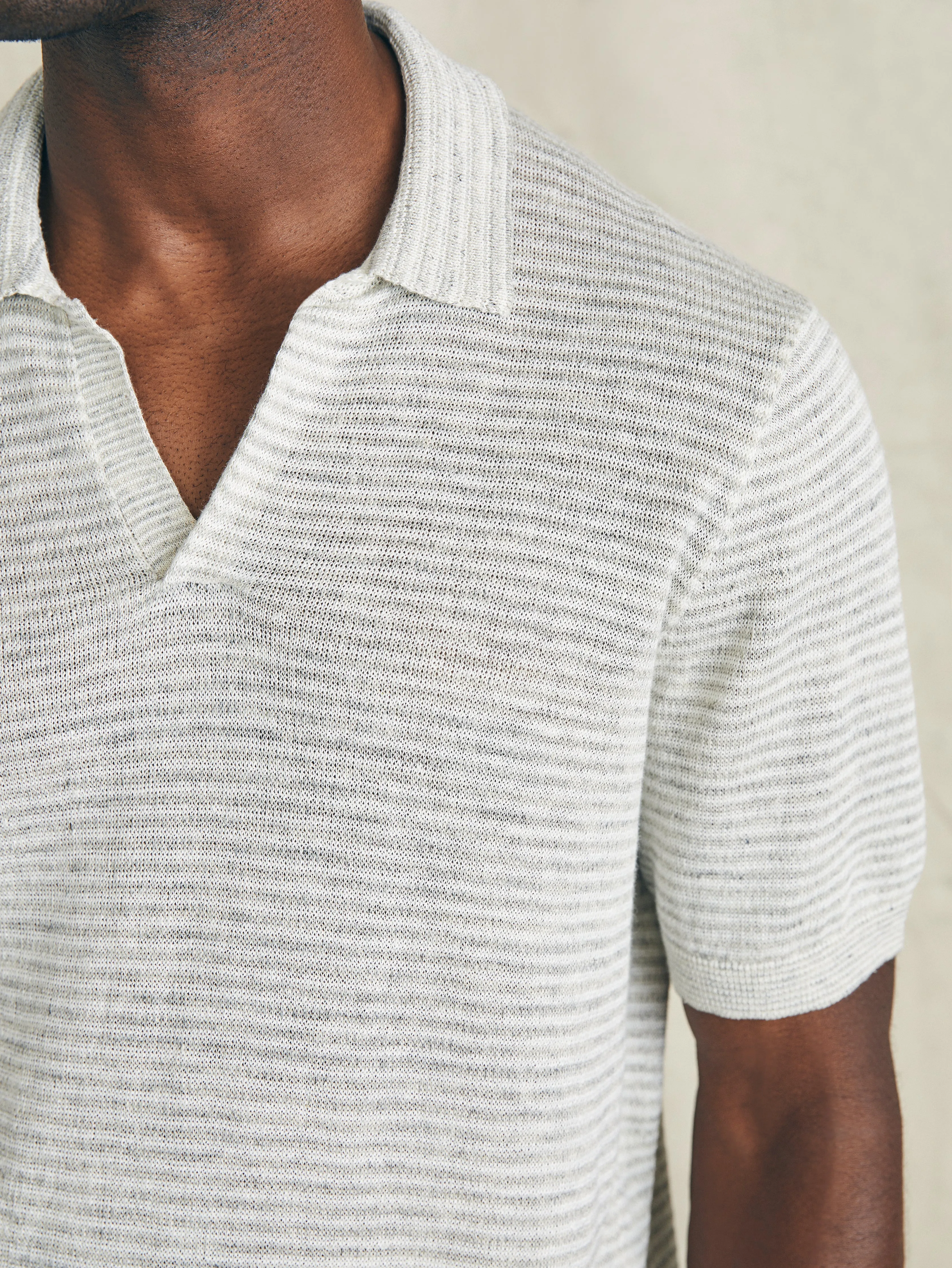 Short-Sleeve Linen Sweater Polo - Ivory Steel Feeder sold by Faherty product image thumbnail 2