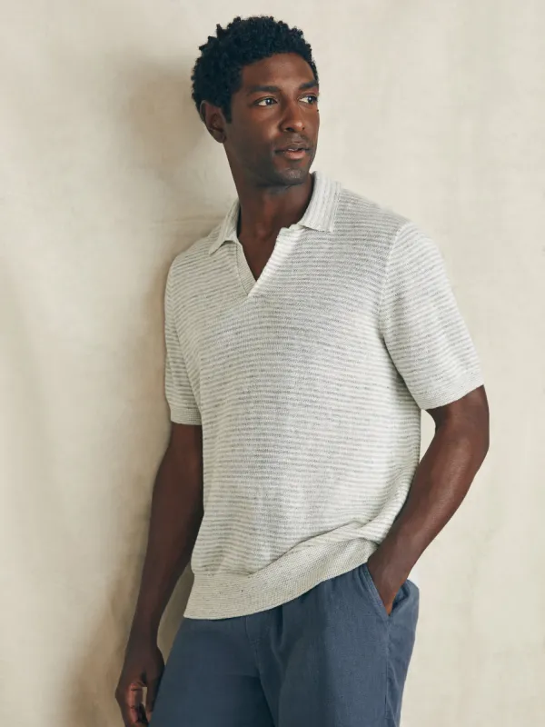 Short-Sleeve Linen Sweater Polo - Ivory Steel Feeder sold by Faherty