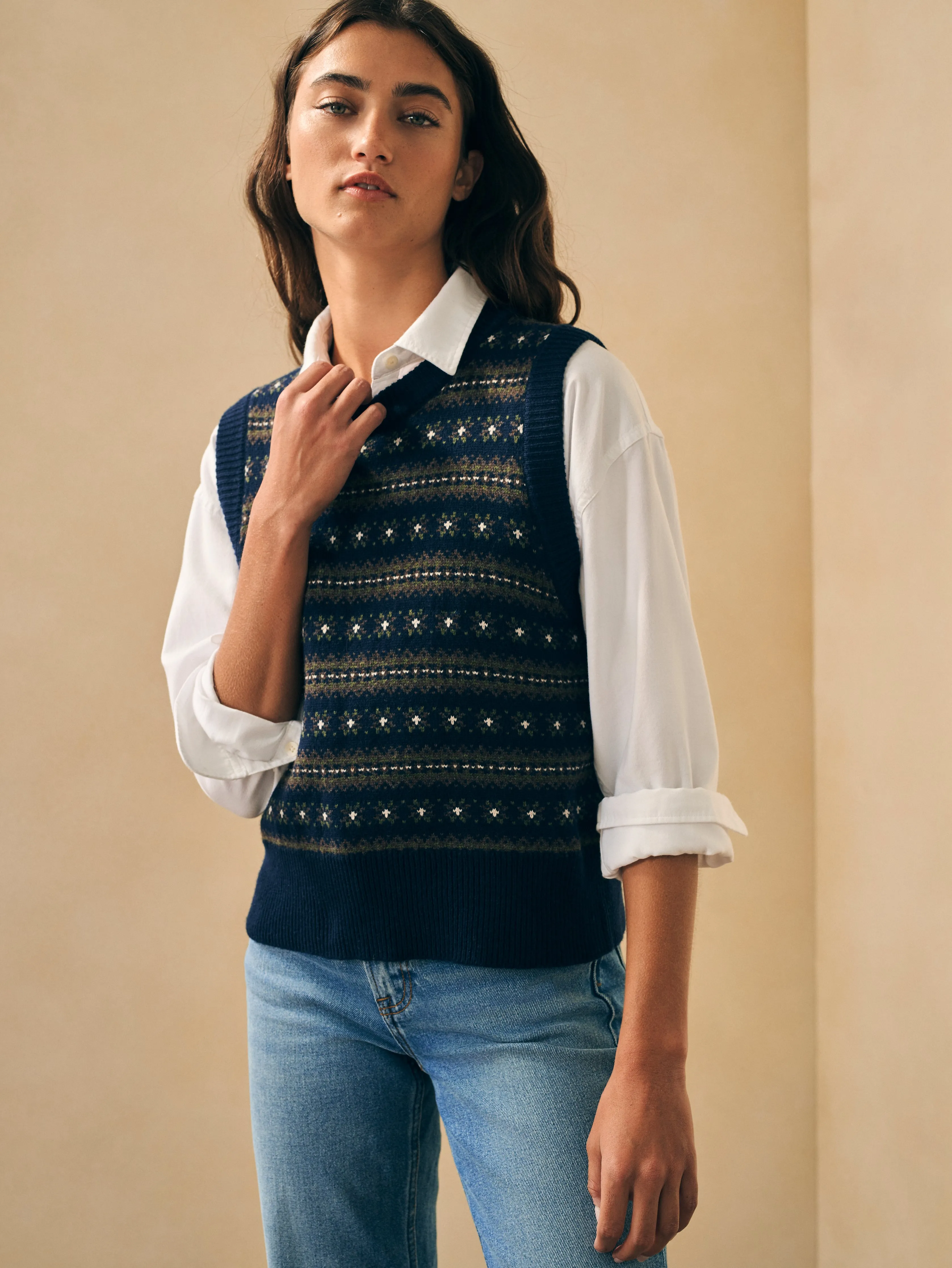 Highland Fair Isle Sweater Vest - Navy Multi sold by Faherty product image thumbnail 2
